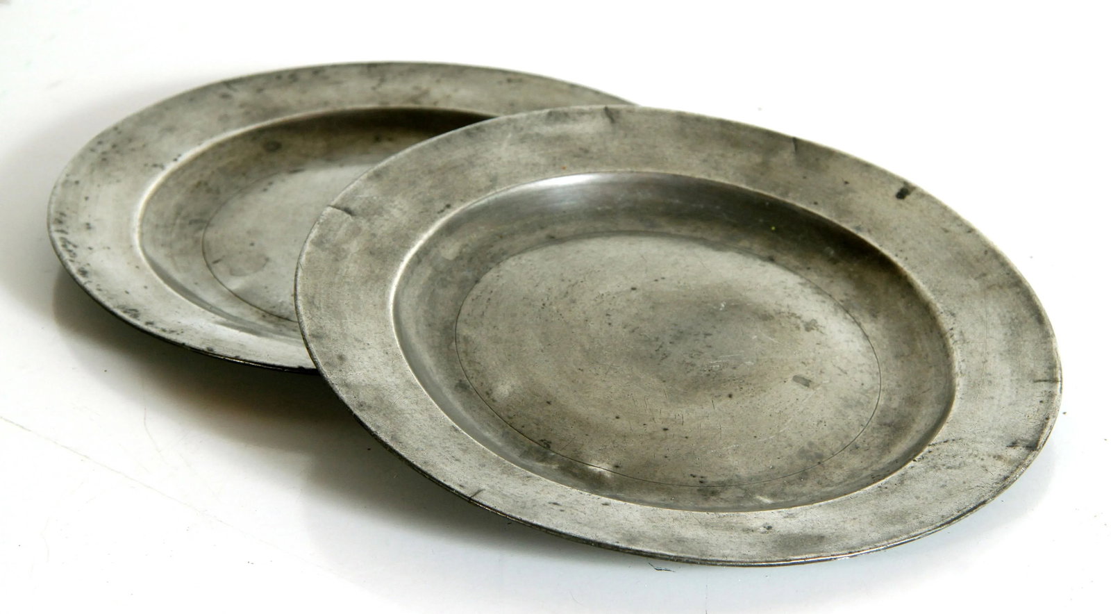 Antique 18th C. Georgian Distressed English Pewter Dinner Plates From London - a Pair - 9