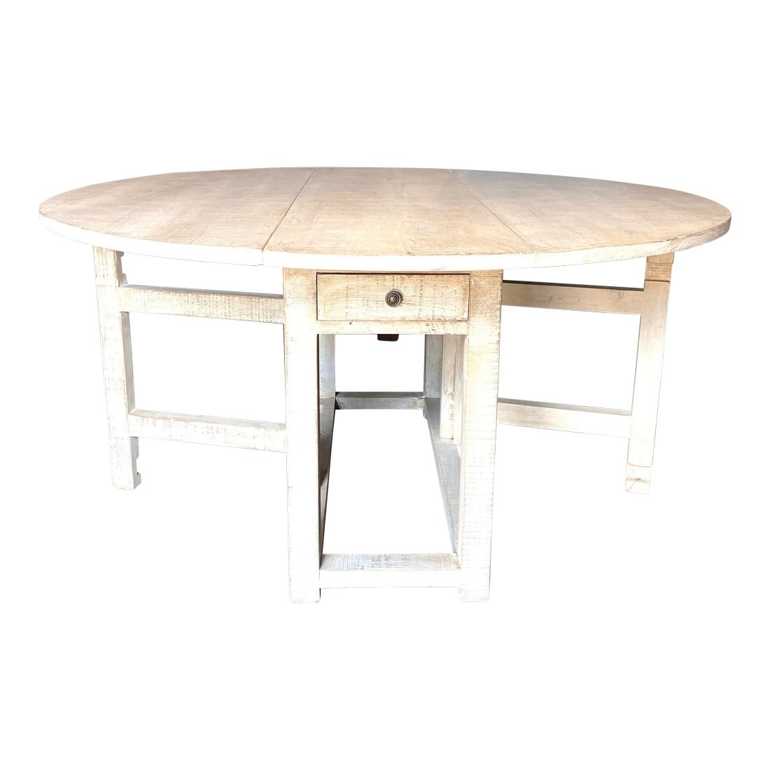 Vintage 60" Dovetail White Washed Rustic Drop Leaf Dining Table (1 of 13)