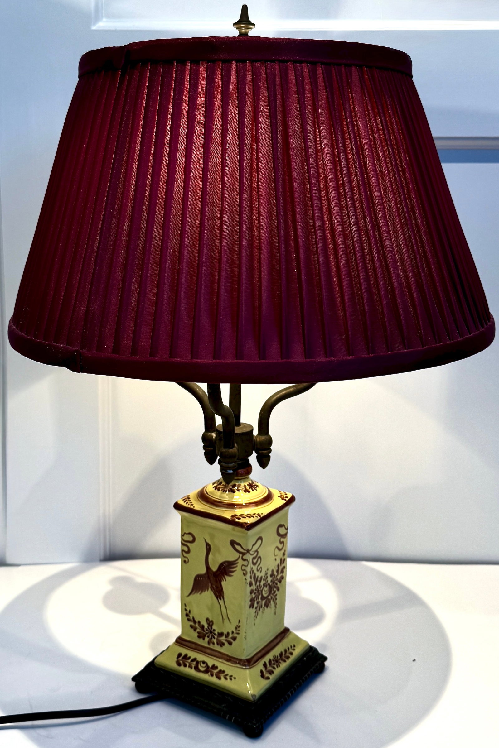 Hand Painted Ceramic Table Lamp, Bouillotte Style - 2