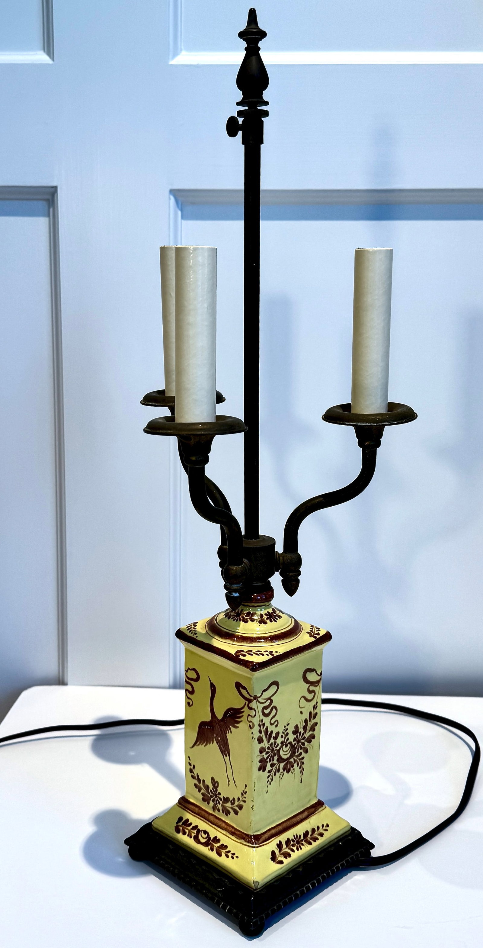 Hand Painted Ceramic Table Lamp, Bouillotte Style - 3