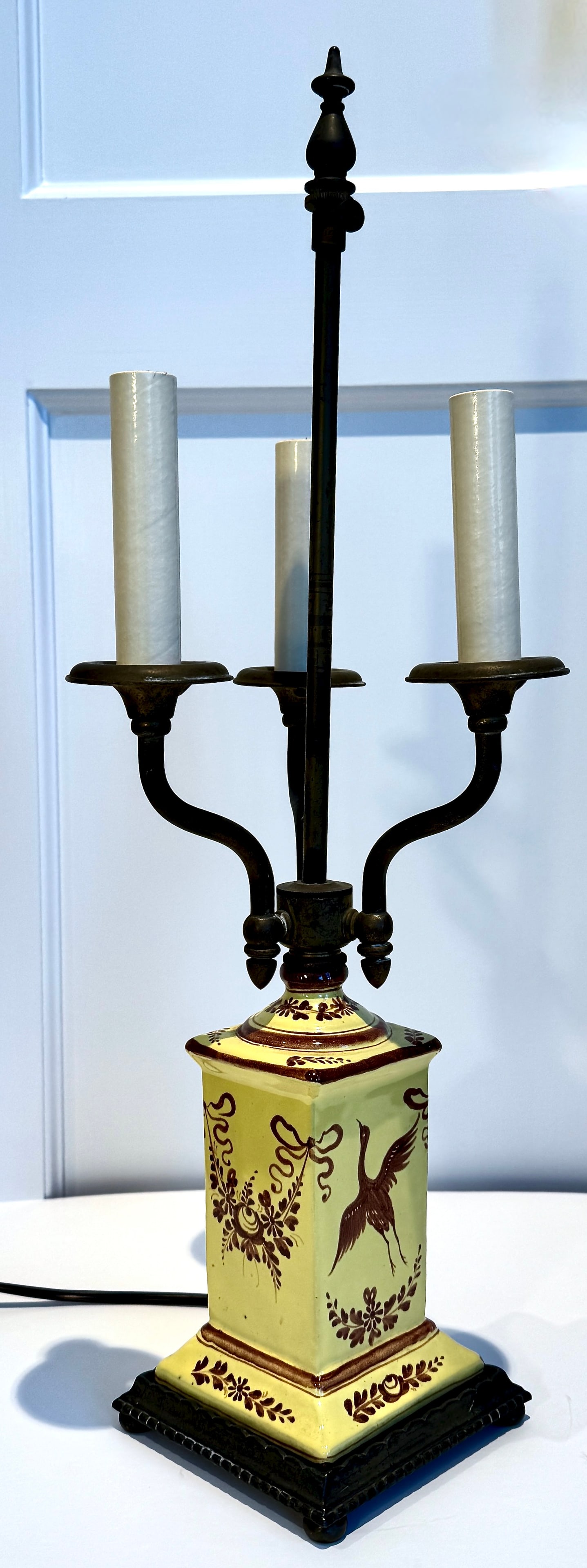 Hand Painted Ceramic Table Lamp, Bouillotte Style - 4