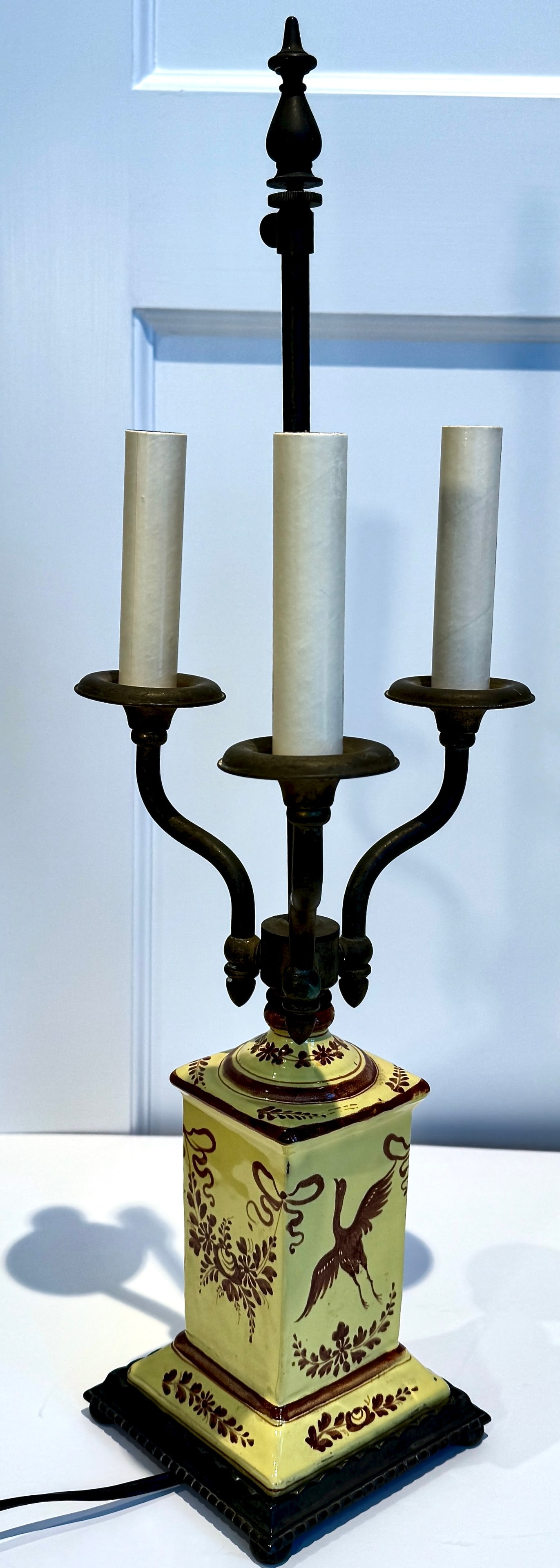 Hand Painted Ceramic Table Lamp, Bouillotte Style - 6
