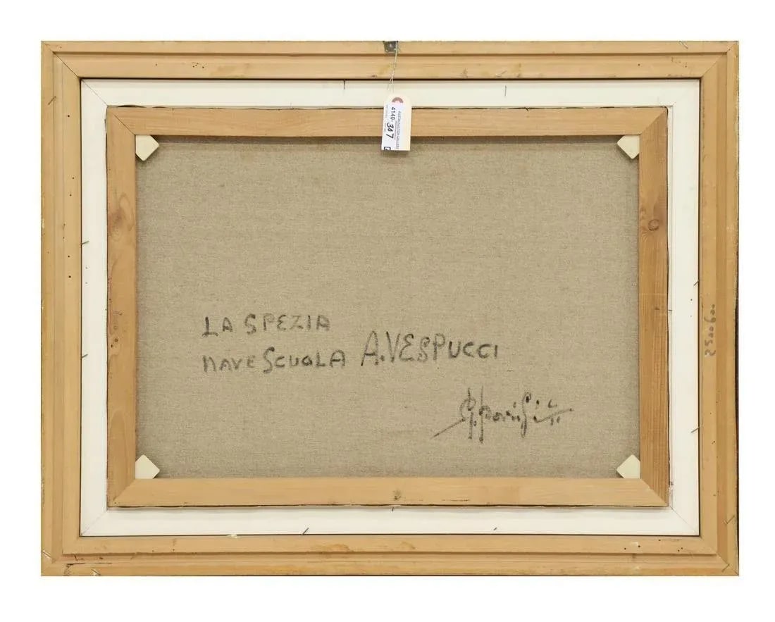 1970s "La Spezia Nave Scuola Amerigo Vespucci" Nautical Oil Painting Signed GP, Framed - 5