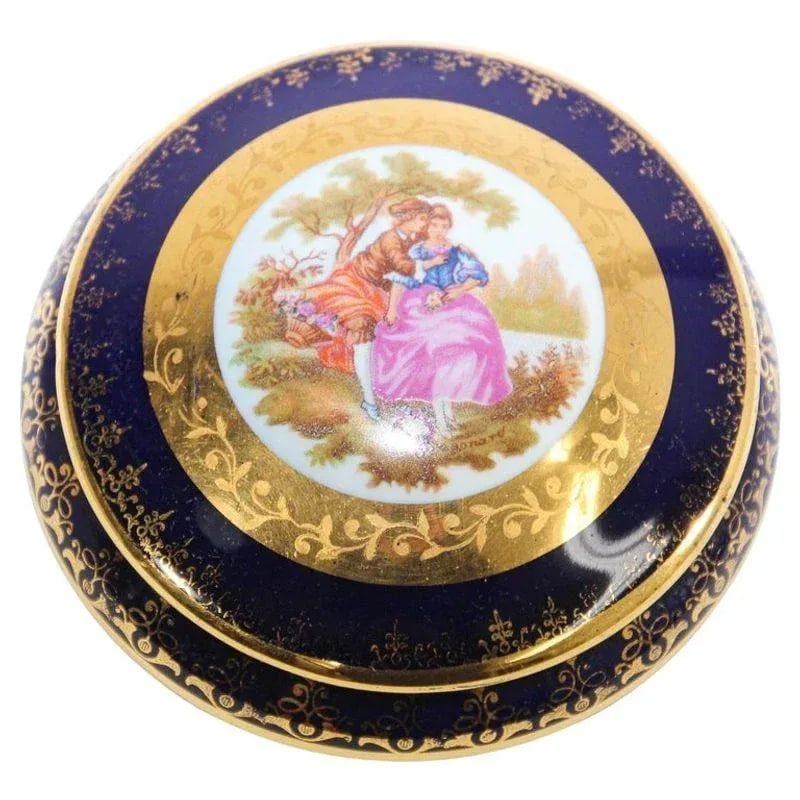 Vintage Cobalt Blue Royal Limoges France 22-Karat Gold Trinket Box - 10