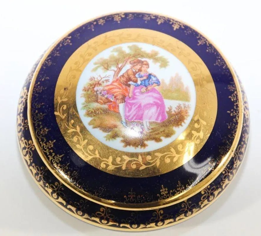 Vintage Cobalt Blue Royal Limoges France 22-Karat Gold Trinket Box - 2