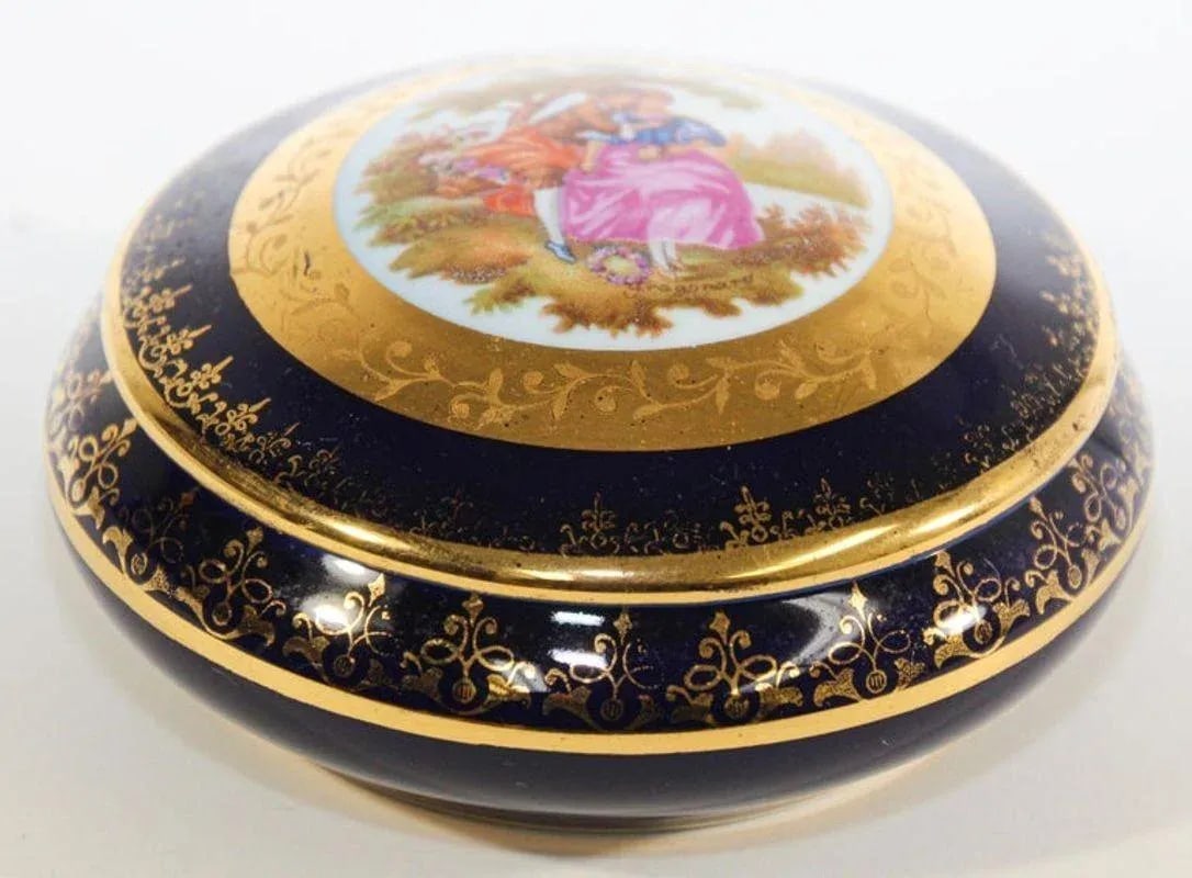 Vintage Cobalt Blue Royal Limoges France 22-Karat Gold Trinket Box - 9