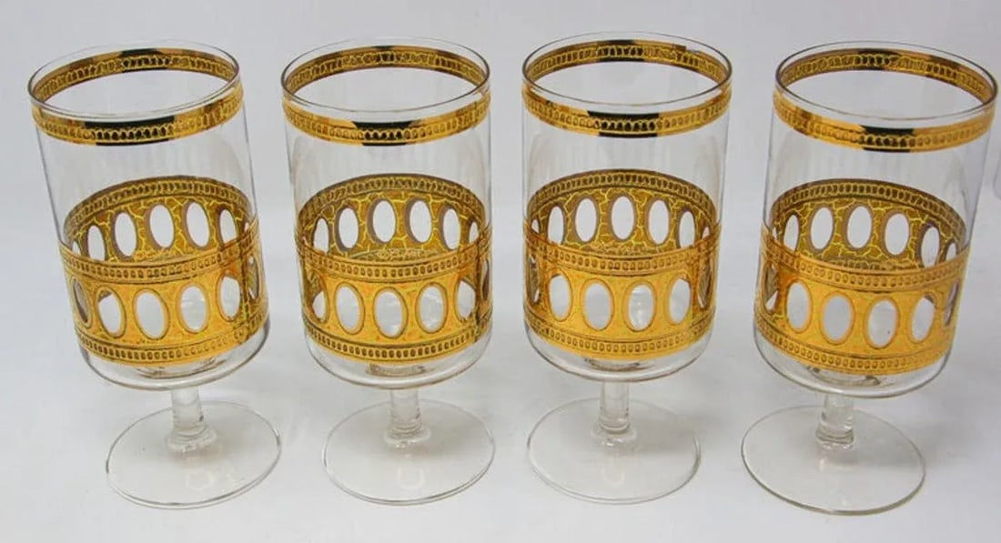 Set of 4 Vintage Culver Ltd Cocktail Glasses With 22-Karat Gold Antigua Pattern - 2