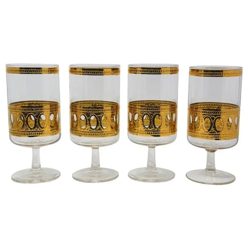 Set of 4 Vintage Culver Ltd Cocktail Glasses With 22-Karat Gold Antigua Pattern - 6