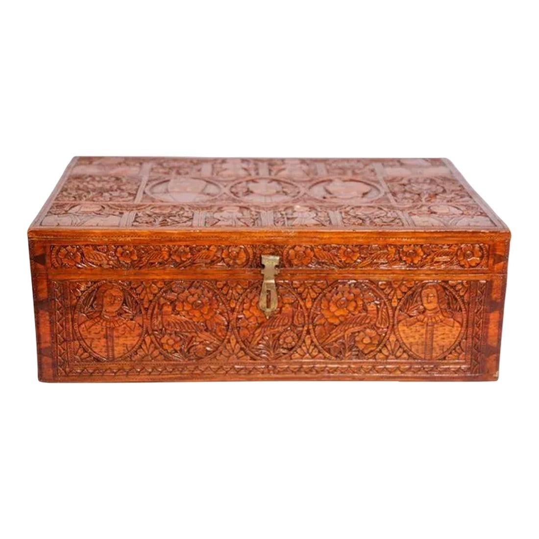 19th Century Large Antique Hand Carved Wooden Mughal Decorative Box (1 of 13)