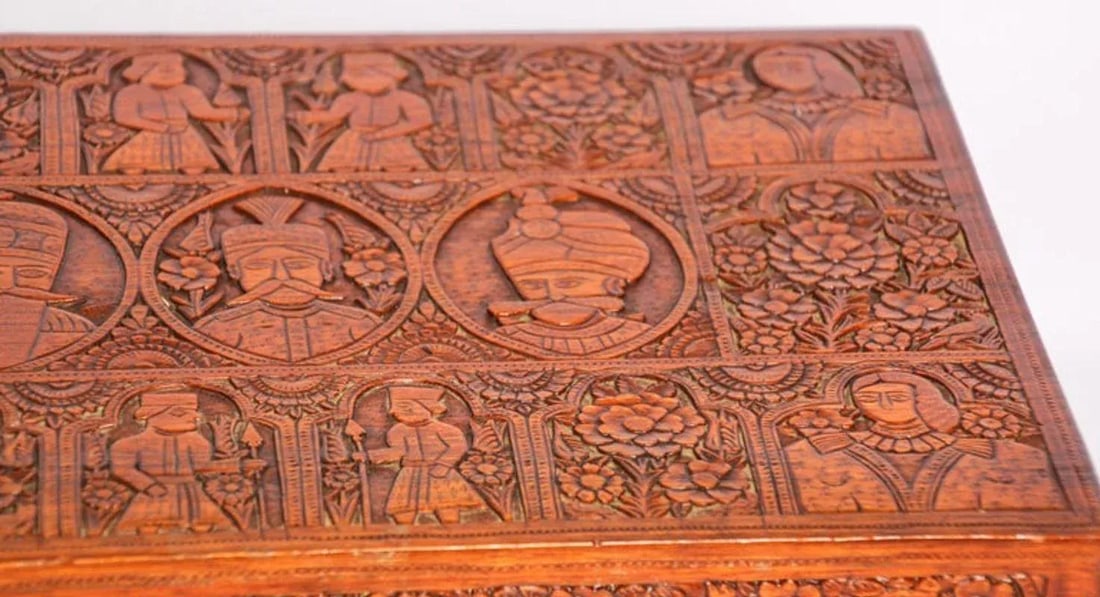 19th Century Large Antique Hand Carved Wooden Mughal Decorative Box - 8