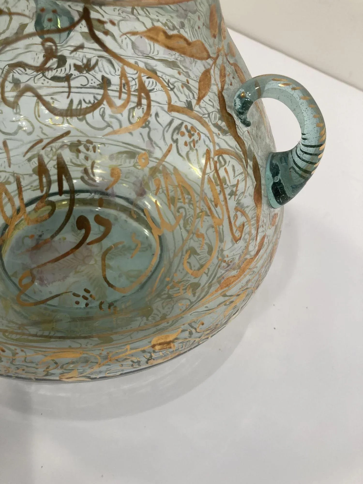 1940s Handblown Mosque Glass Lamp in Moorish Style Gilded With Arabic Calligraphy - 10