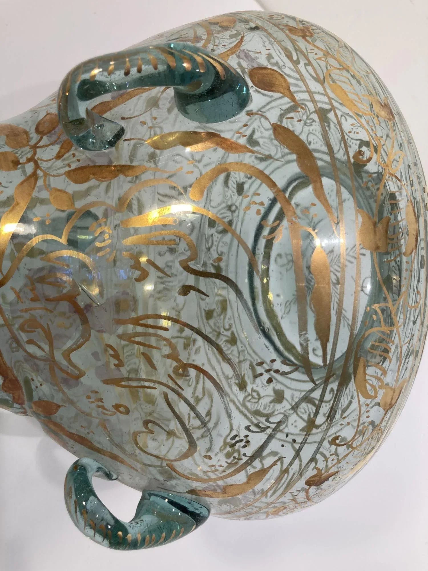 1940s Handblown Mosque Glass Lamp in Moorish Style Gilded With Arabic Calligraphy - 12