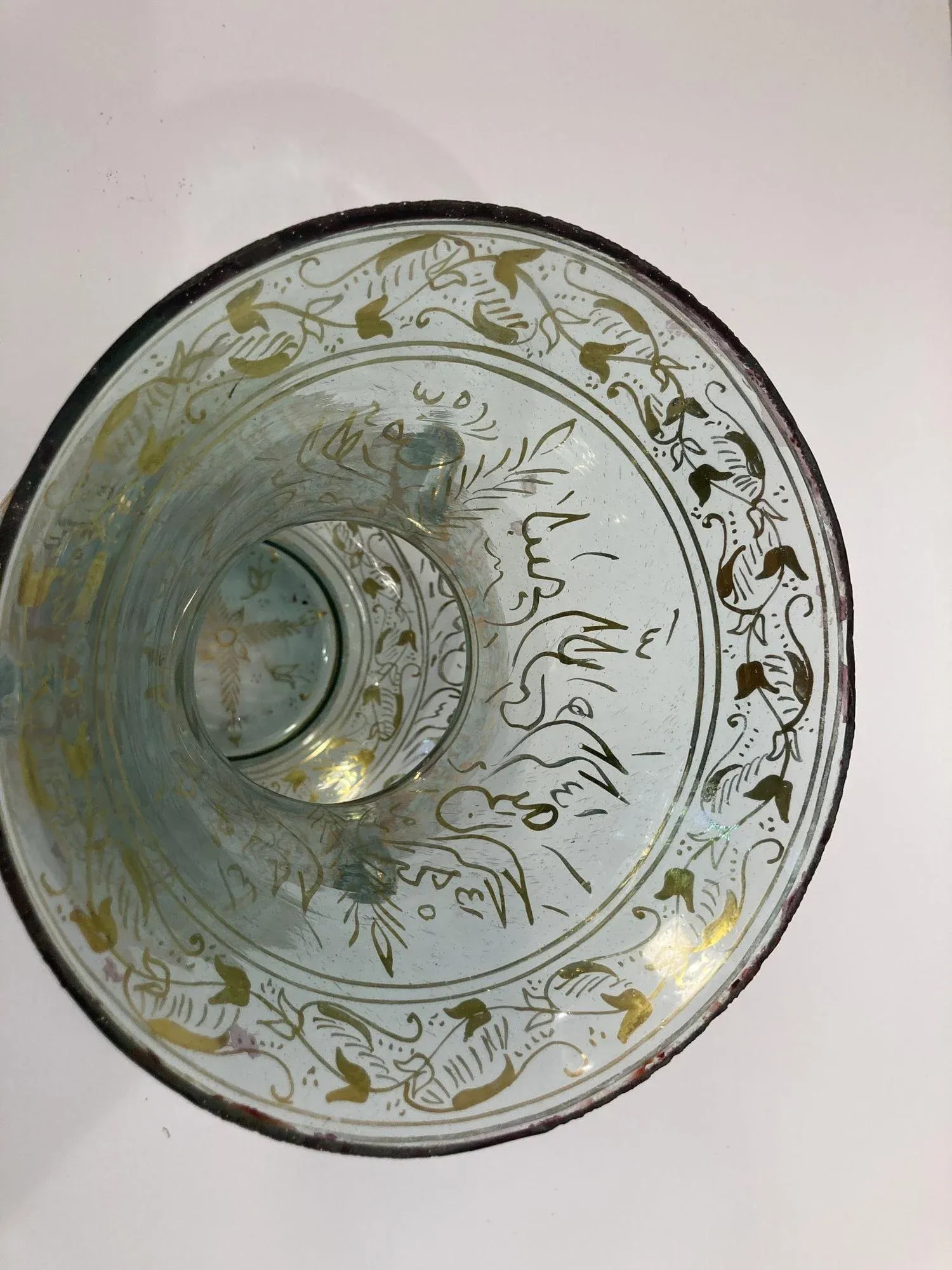 1940s Handblown Mosque Glass Lamp in Moorish Style Gilded With Arabic Calligraphy - 3