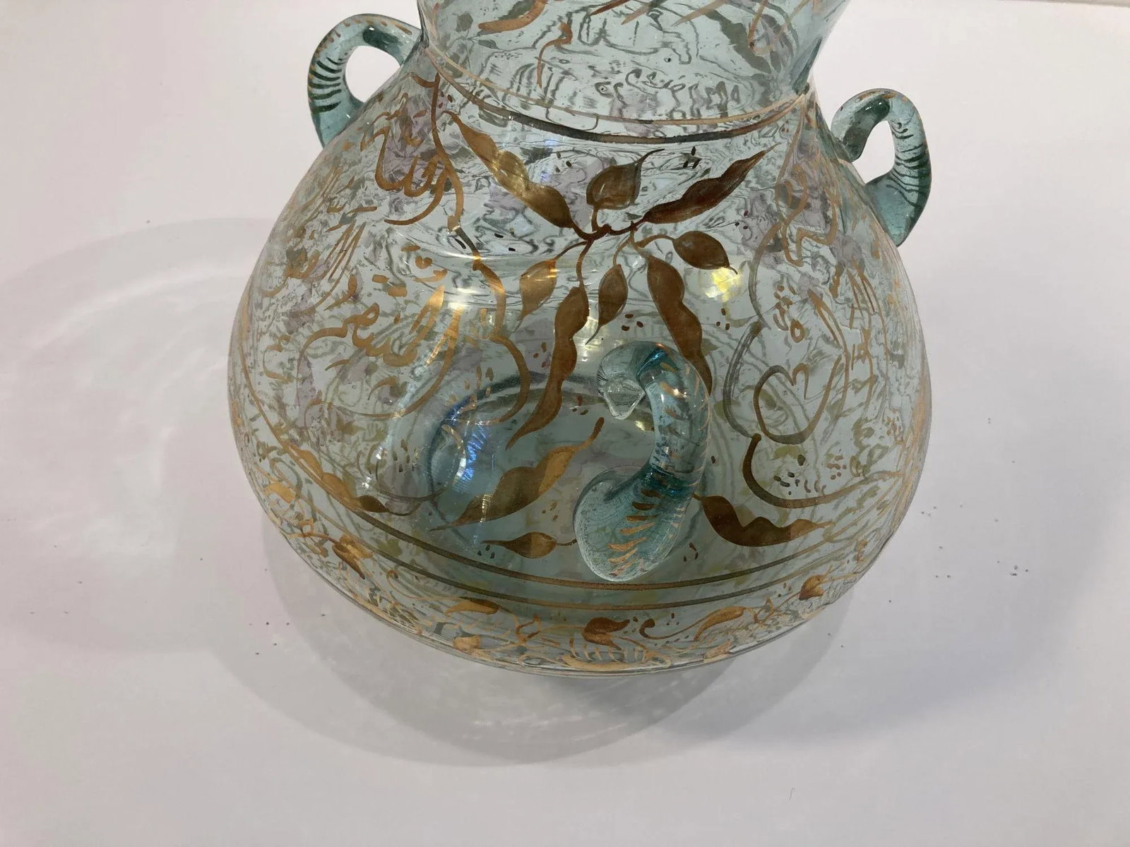 1940s Handblown Mosque Glass Lamp in Moorish Style Gilded With Arabic Calligraphy - 4