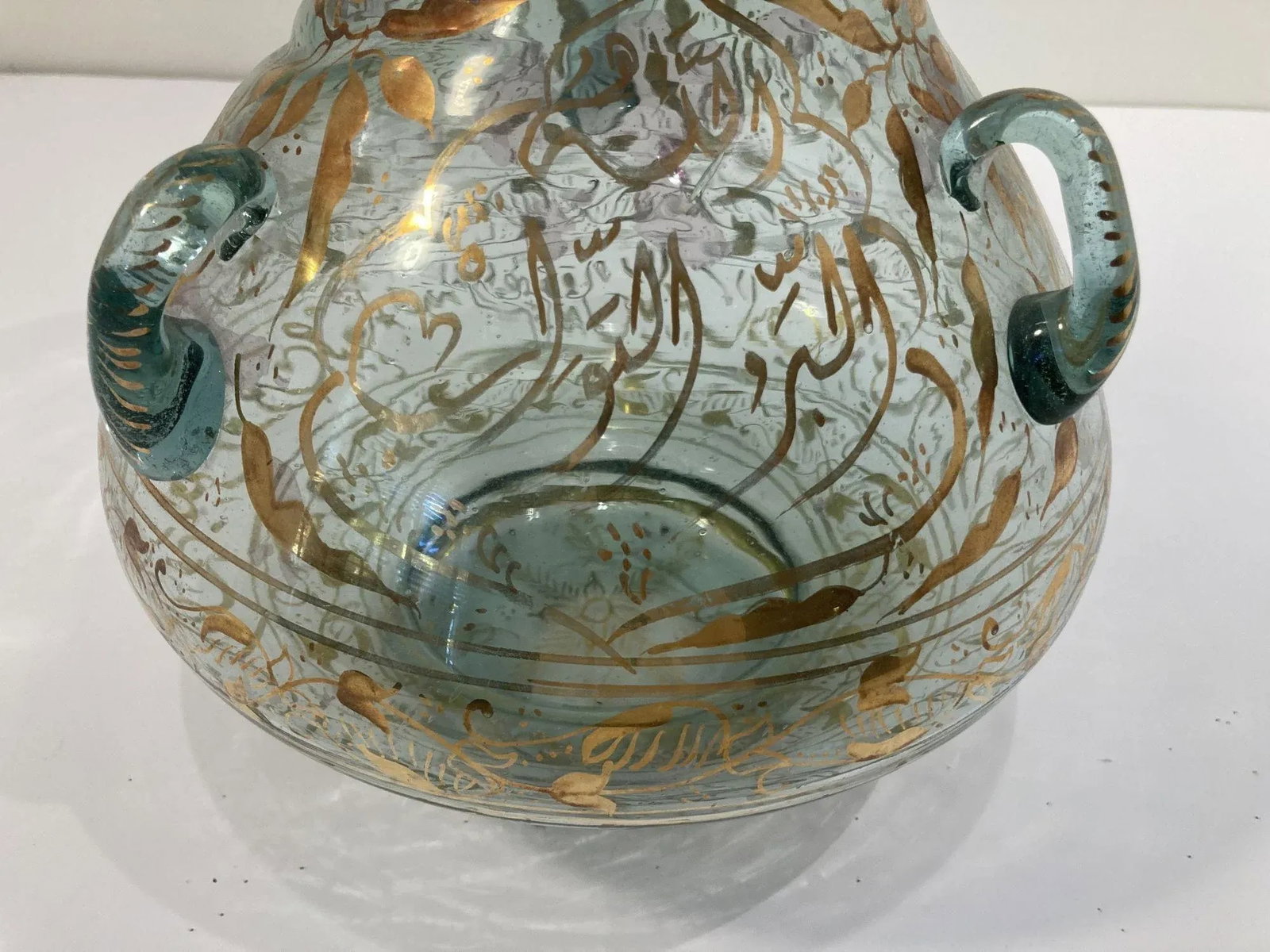 1940s Handblown Mosque Glass Lamp in Moorish Style Gilded With Arabic Calligraphy - 8