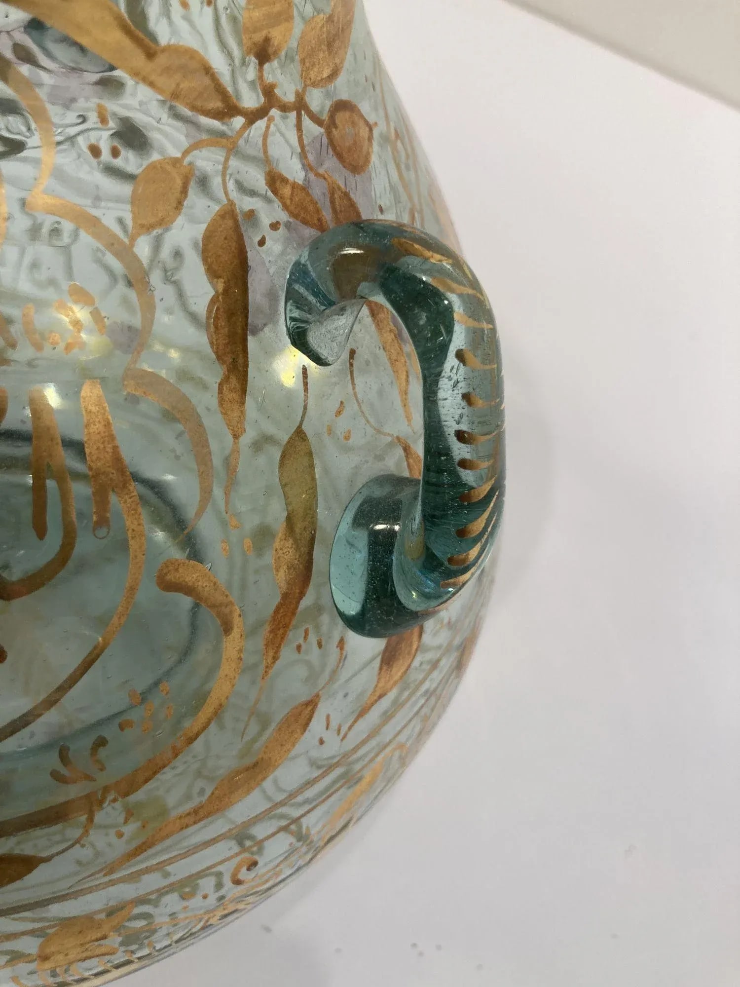 1940s Handblown Mosque Glass Lamp in Moorish Style Gilded With Arabic Calligraphy - 9