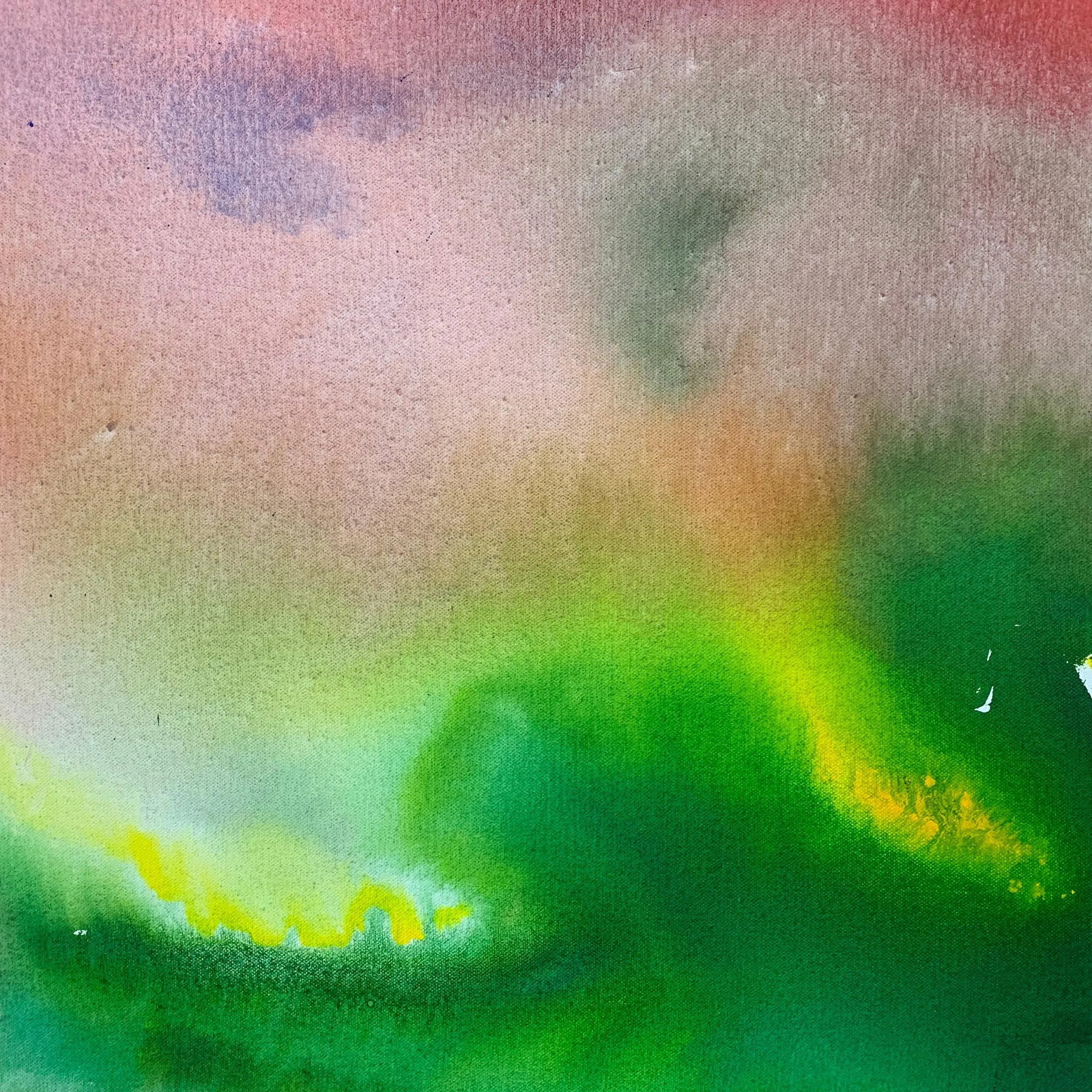 Red and Green Modern Abstract Landscape Painting on Canvas by British Artist, 2001 - 4