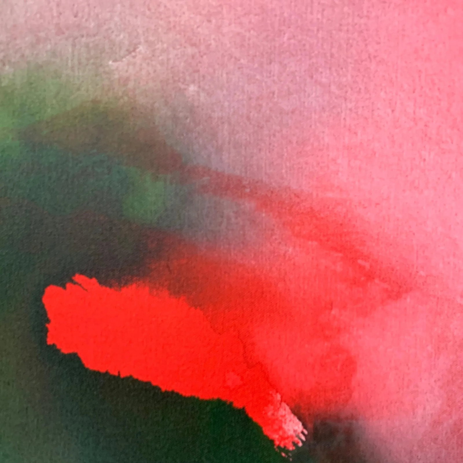 Red and Green Modern Abstract Landscape Painting on Canvas by British Artist, 2001 - 6