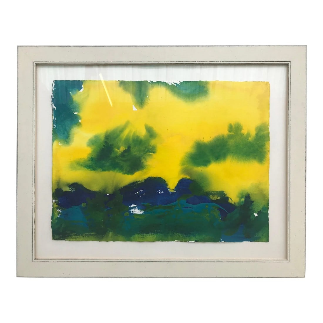 Santa Barbara California Blue Yellow Green Modern Abstract Landscape Painting, 2001: Santa Barbara California Blue Yellow Green Modern Abstract Landscape Painting Margaret Francis received her Degree in Fine Art from Winchester Art School in England and her Higher Degree in Fine Art f