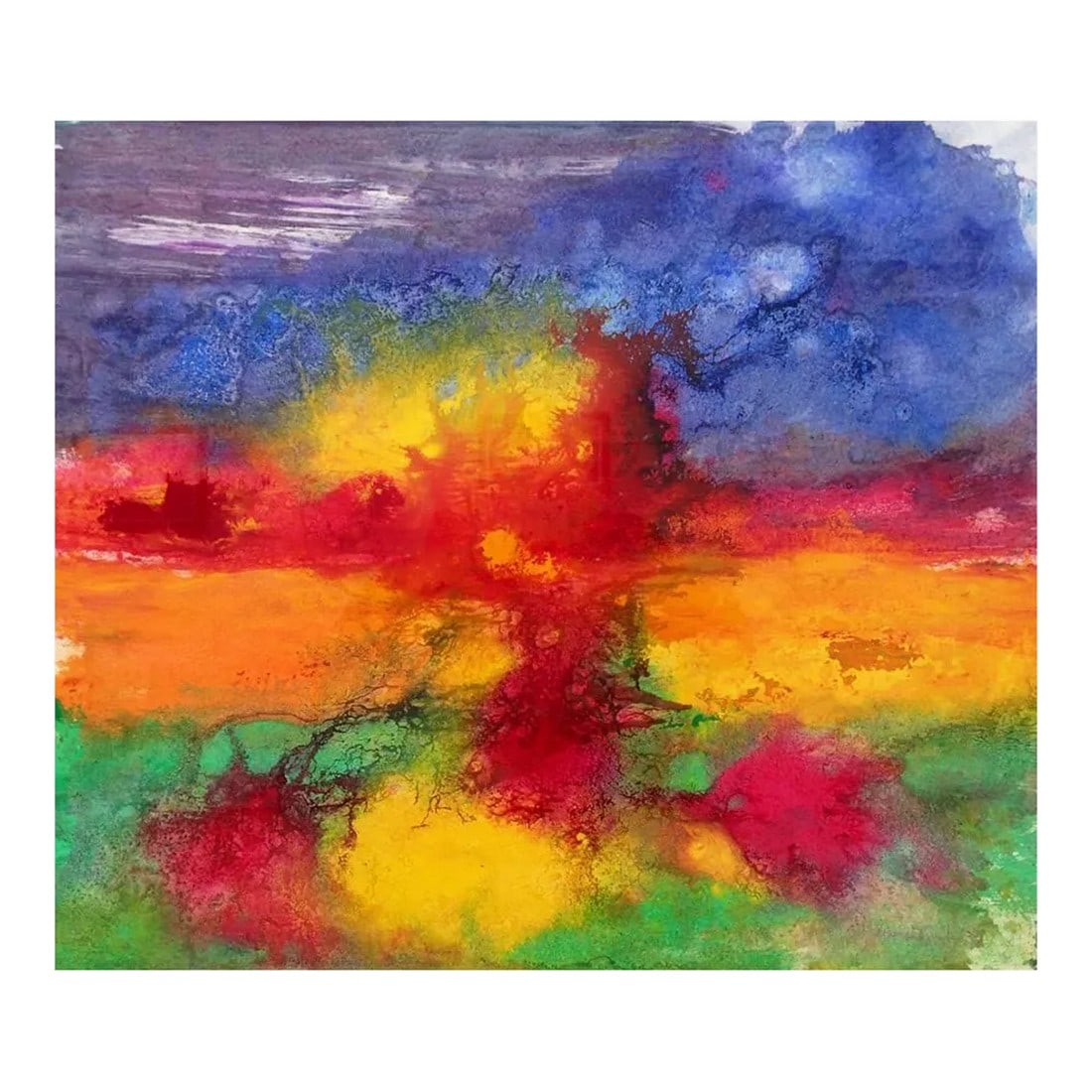 Abstract 36 Red Orange Yellow Green Colourful Painting From British Artist: Margaret Francis received her Degree in Fine Art from Winchester Art School in England and her Higher Degree in Fine Art from the Chelsea School of Art in London. Her paintings have been included in m