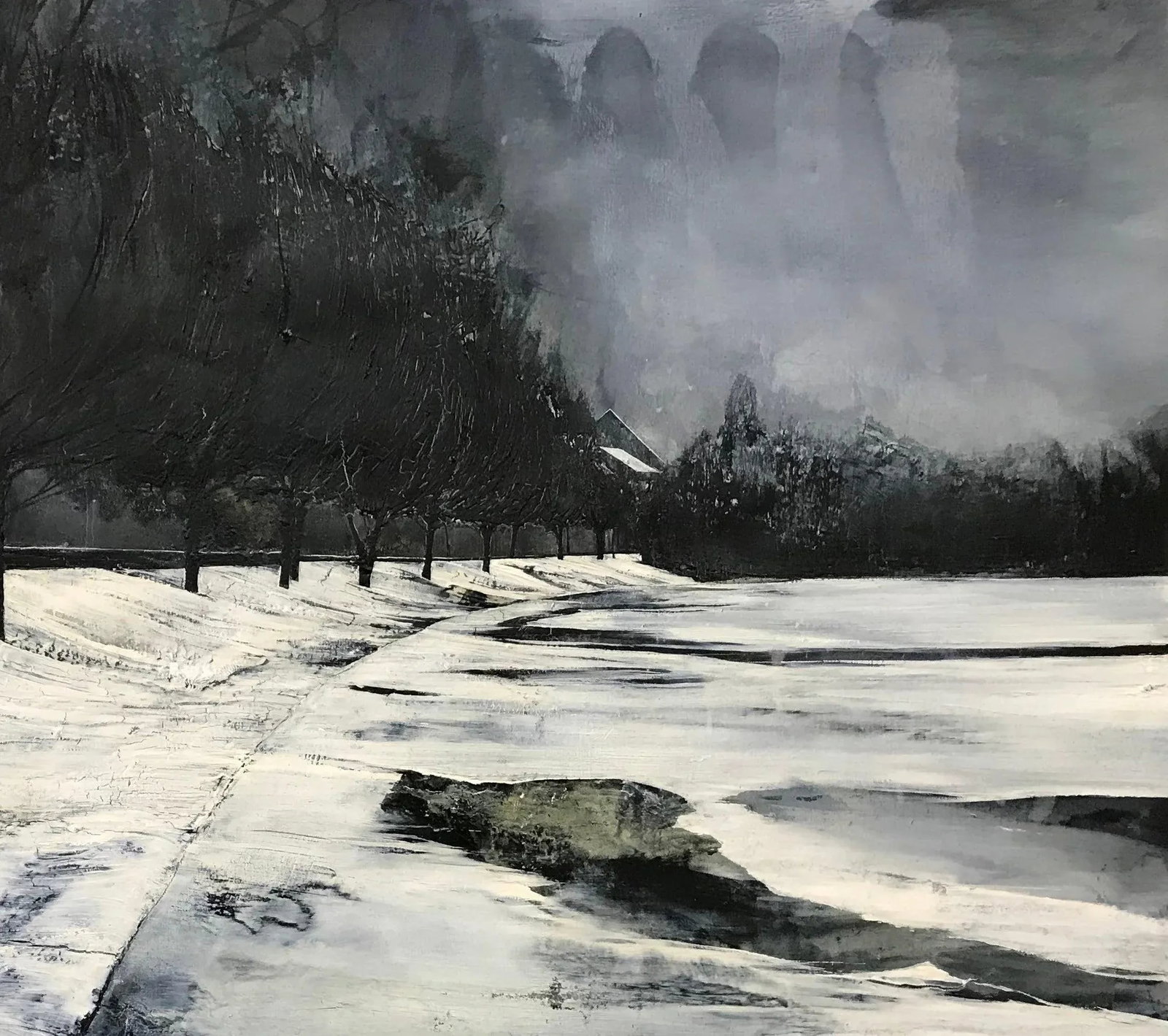 Contemporary Atmospheric Black & White Monochrome Landscape Wilderness Painting, 2008 - 4