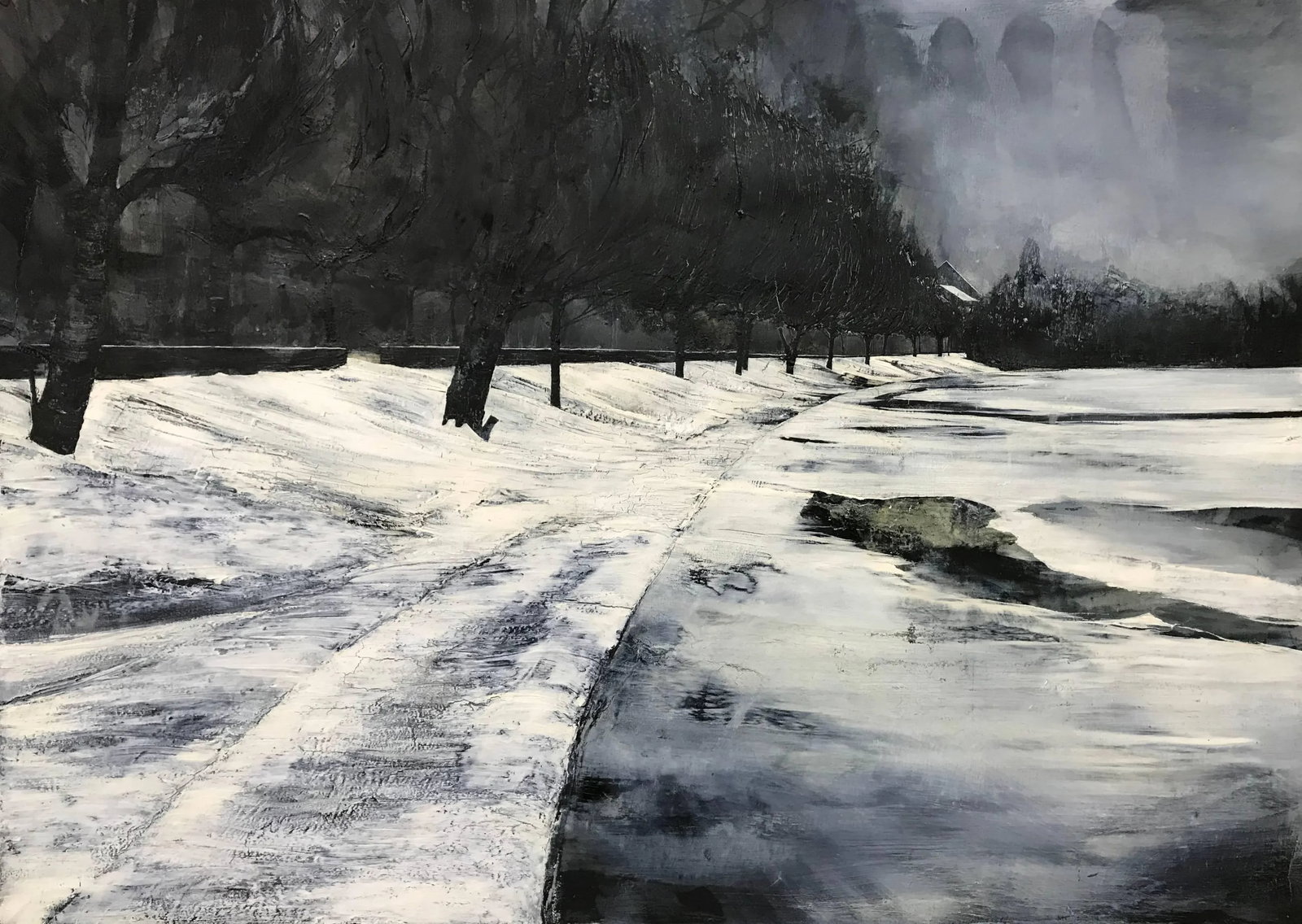 Contemporary Atmospheric Black & White Monochrome Landscape Wilderness Painting, 2008 - 5