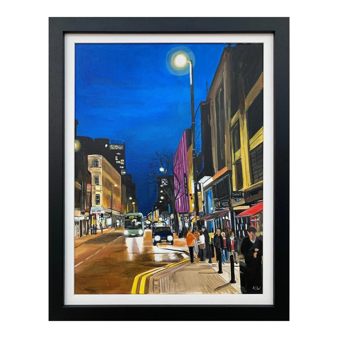 Deansgate in the Rain Manchester City Street Scene England by British Artist, 2014: Deansgate in the Rain - an Original Painting of a City Street Scene in Manchester, England, by British Cityscape Artist Angela Wakefield. It captures the changing nature of Manchester, both the old