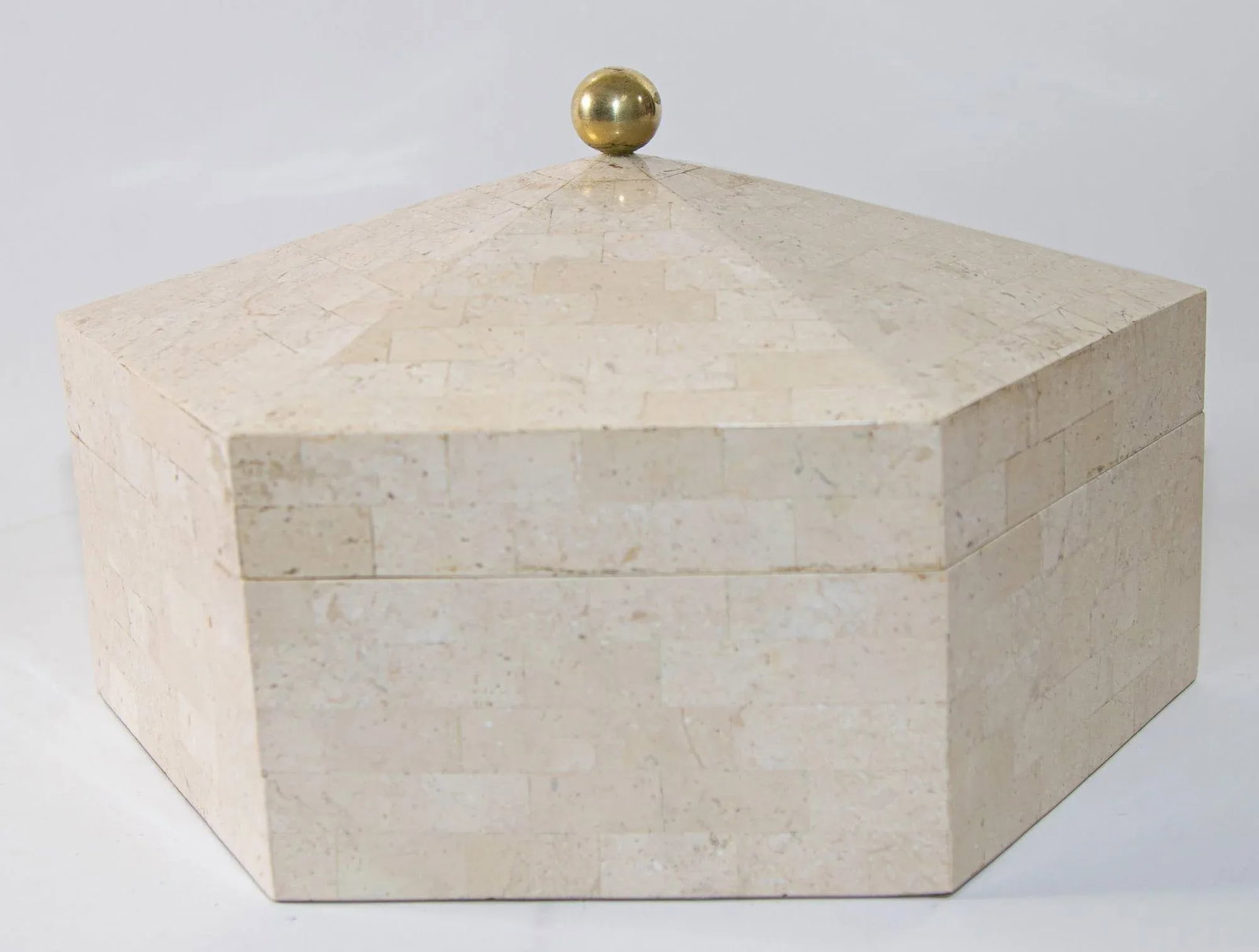 Maitland Smith Post Modern White Tessellated Hexagonal Stone Box 1980's - 5