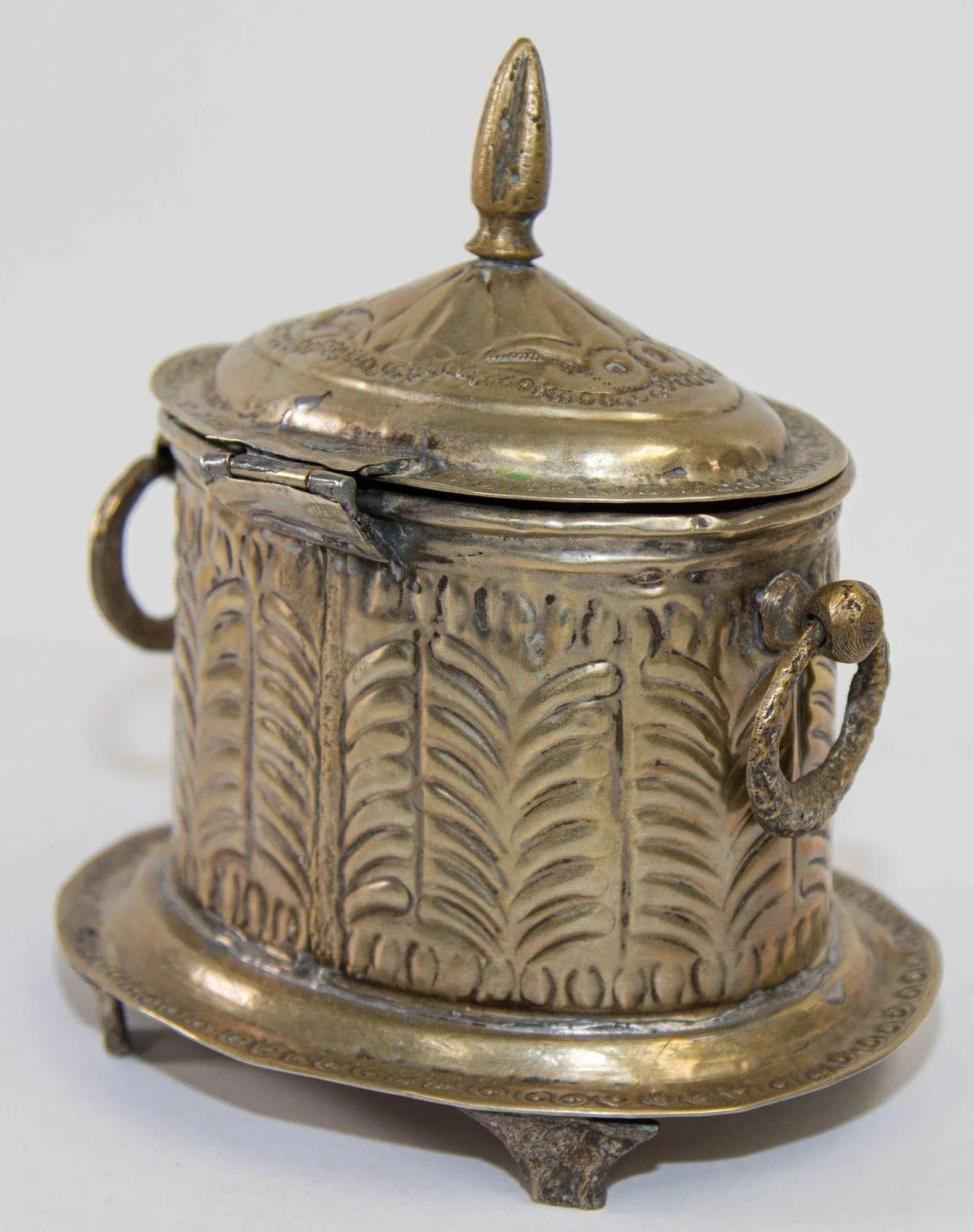 Antique Moroccan Silver Plated Tea Caddy Footed Candy Box - 3