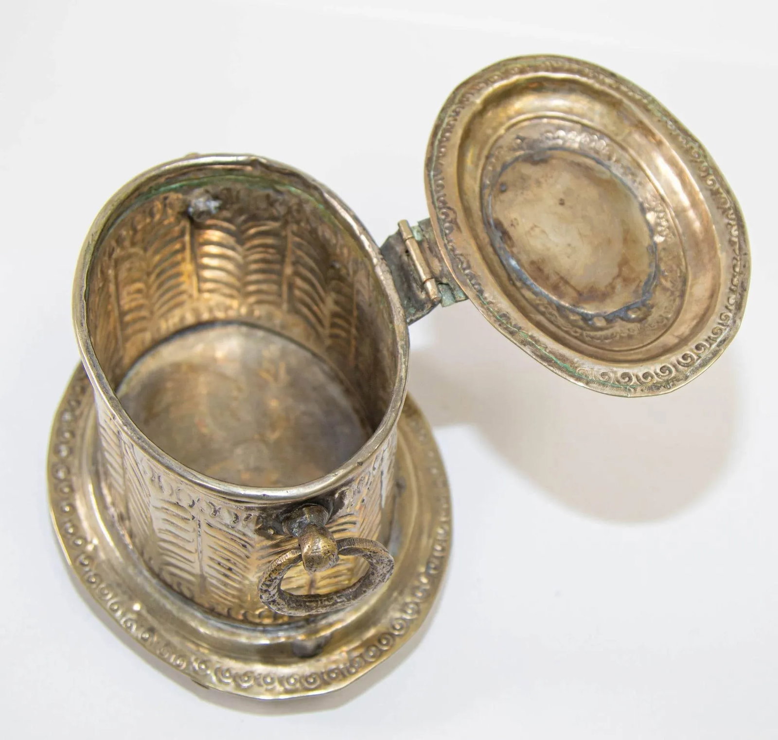 Antique Moroccan Silver Plated Tea Caddy Footed Candy Box - 8