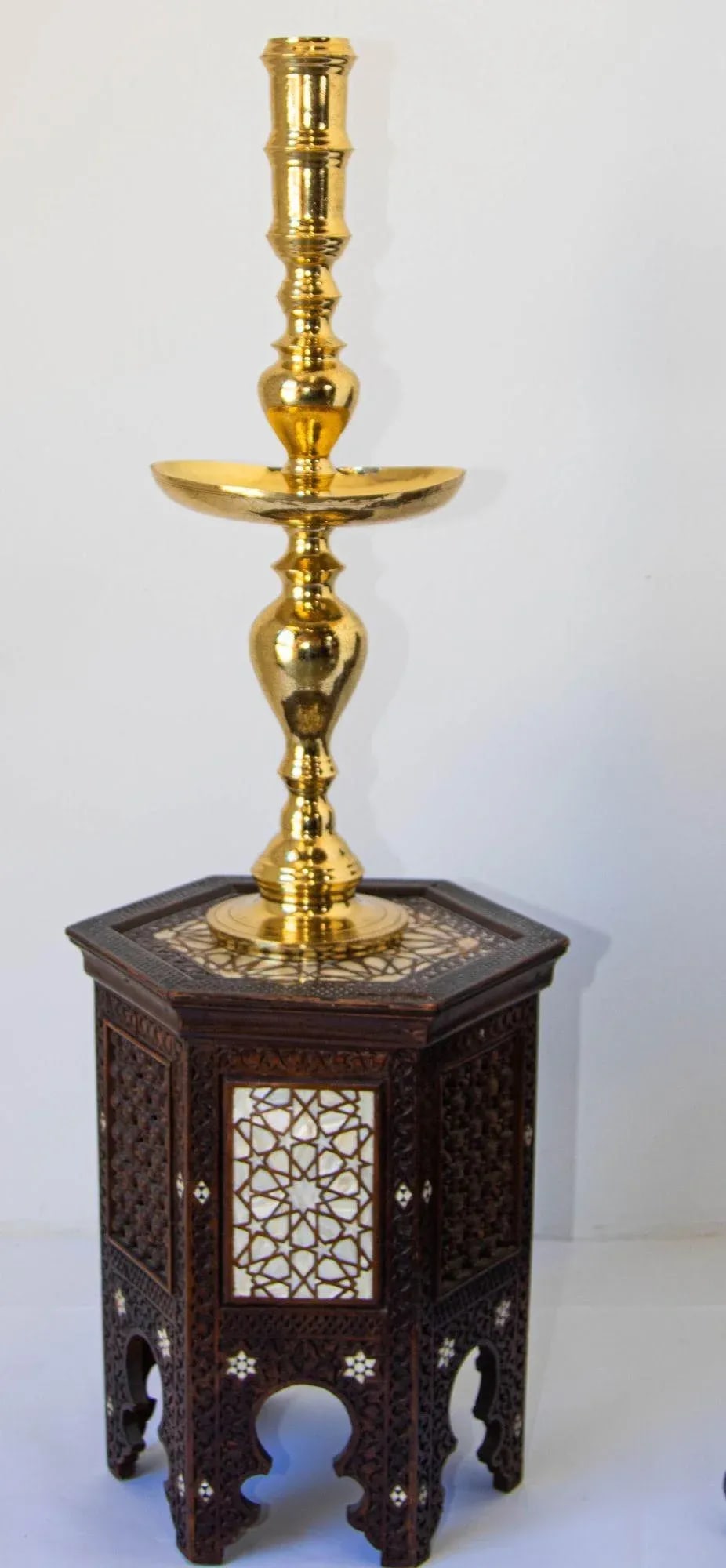 Vintage Polished Brass Moroccan Pillar Candle Holder - 10