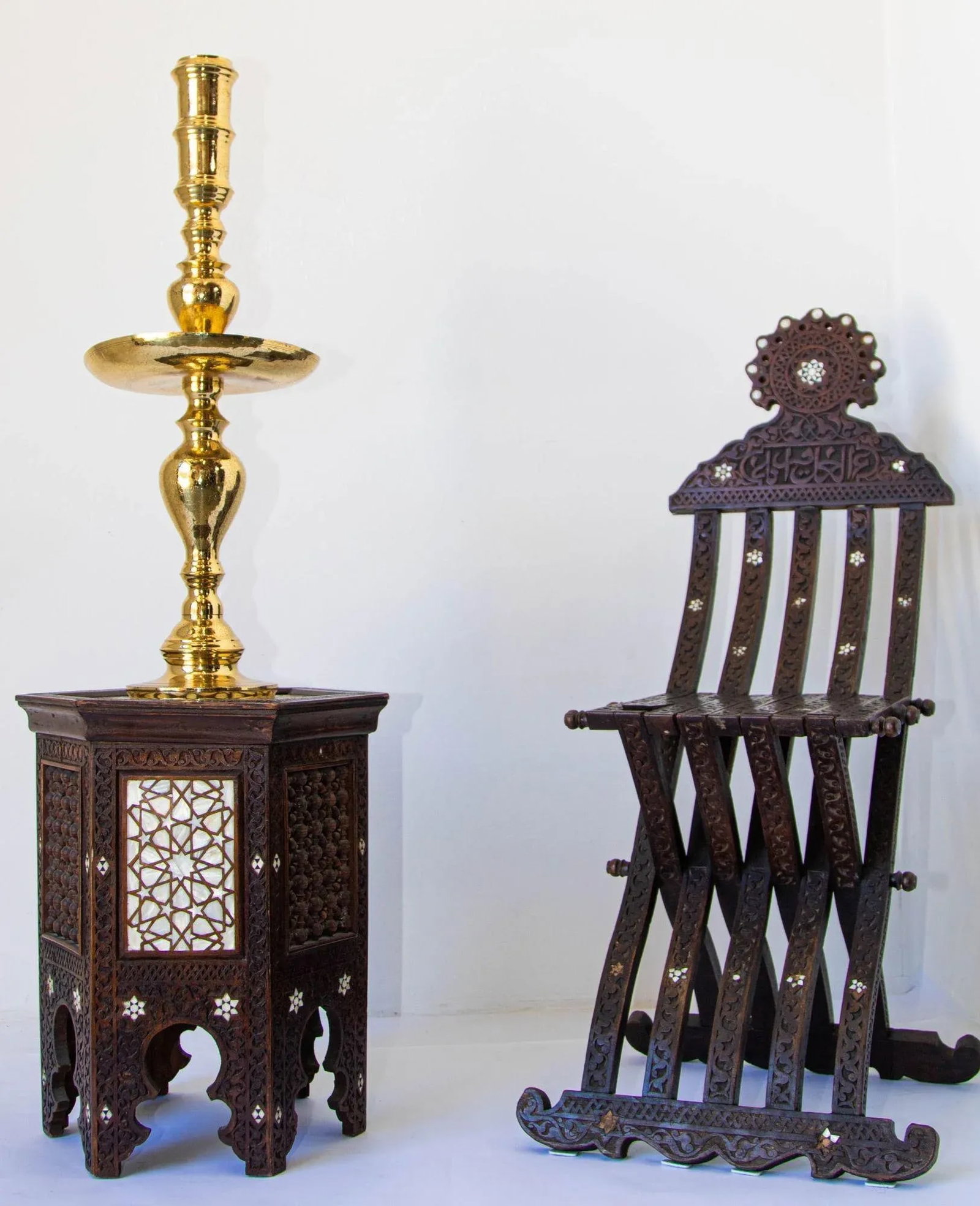 Vintage Polished Brass Moroccan Pillar Candle Holder - 2