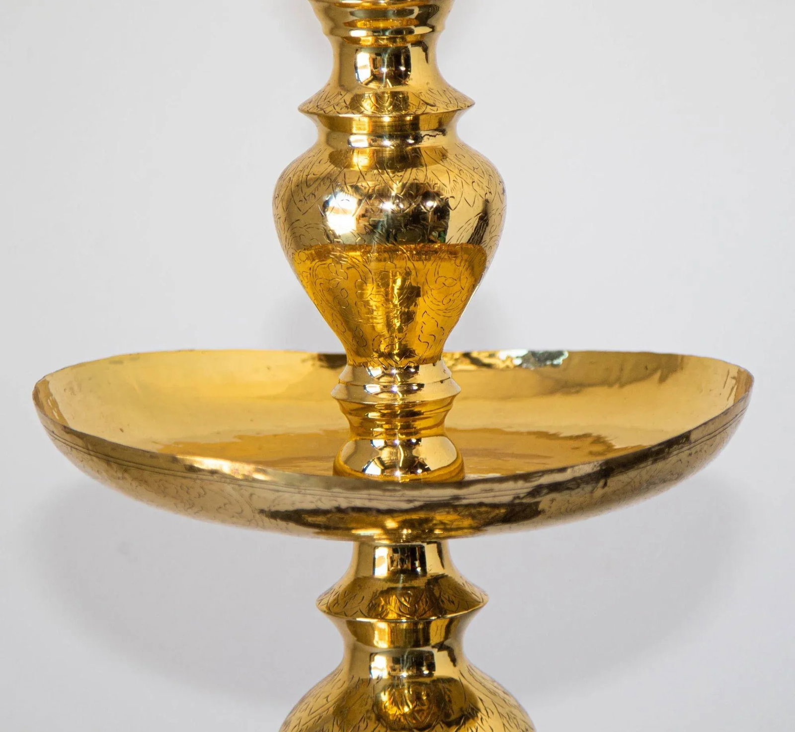 Vintage Polished Brass Moroccan Pillar Candle Holder - 4