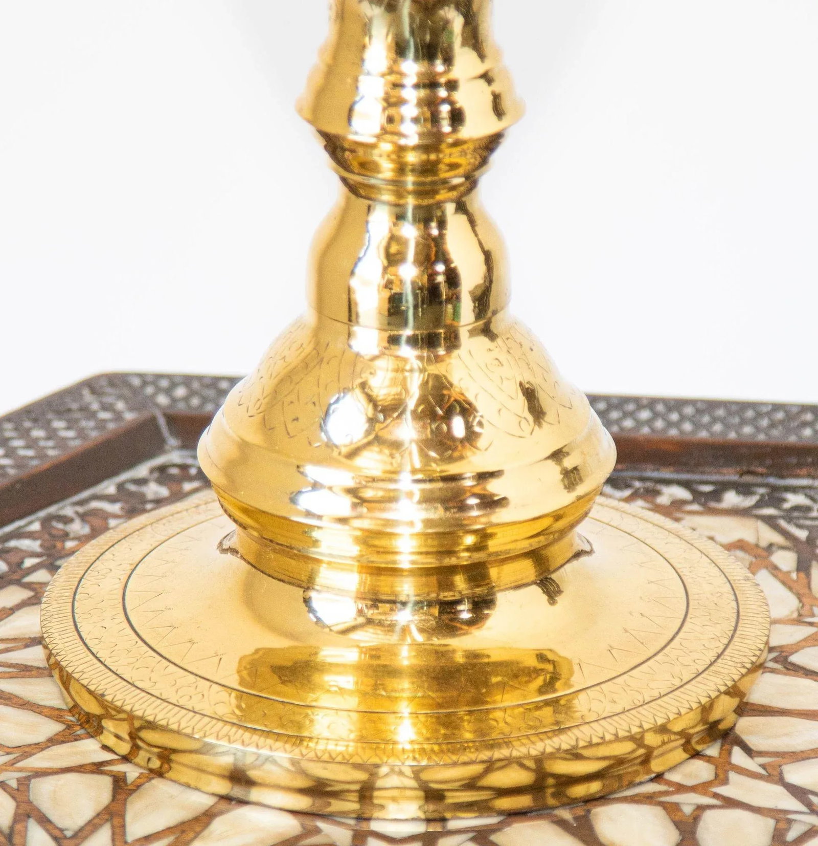 Vintage Polished Brass Moroccan Pillar Candle Holder - 6