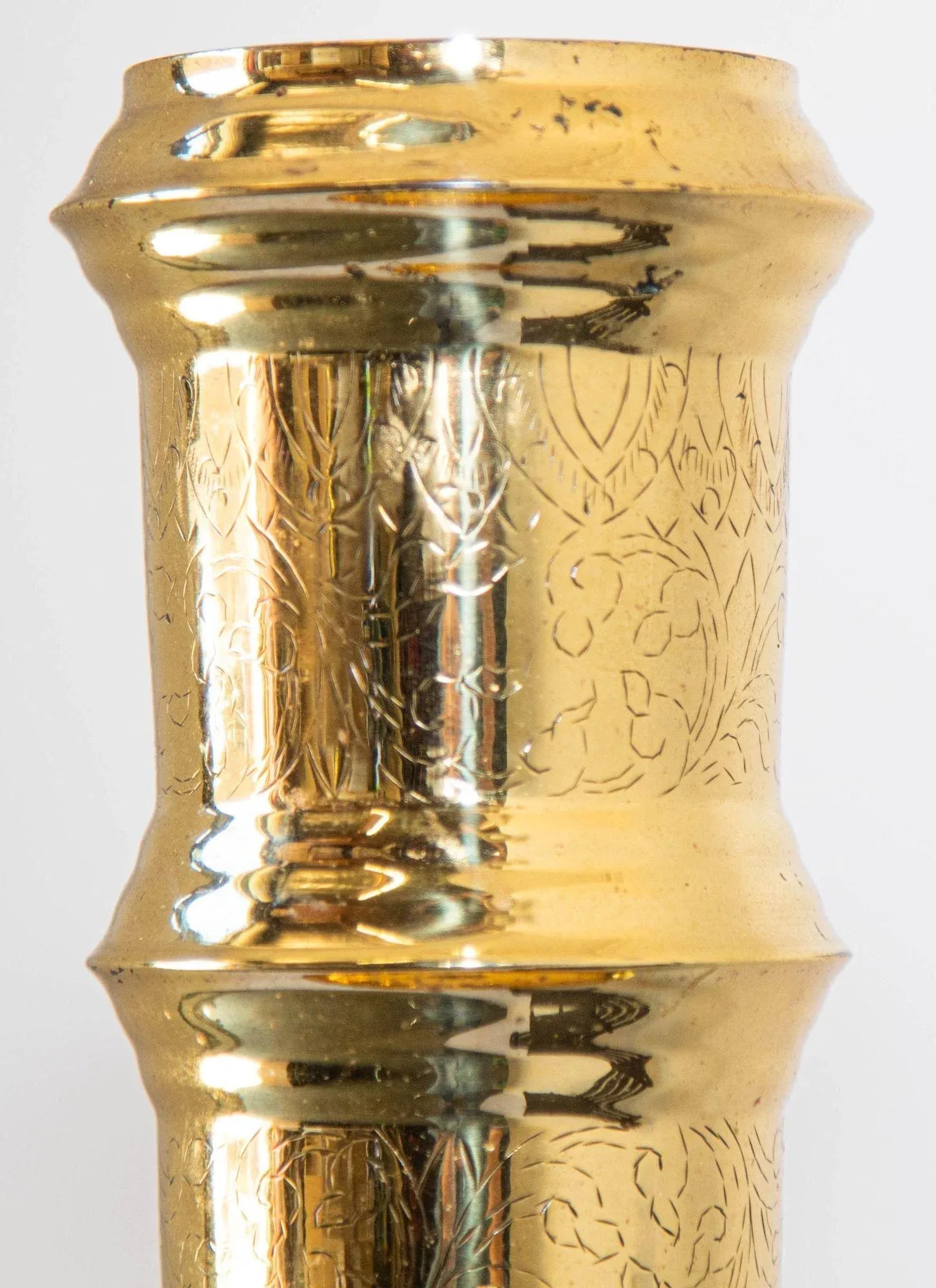 Vintage Polished Brass Moroccan Pillar Candle Holder - 7