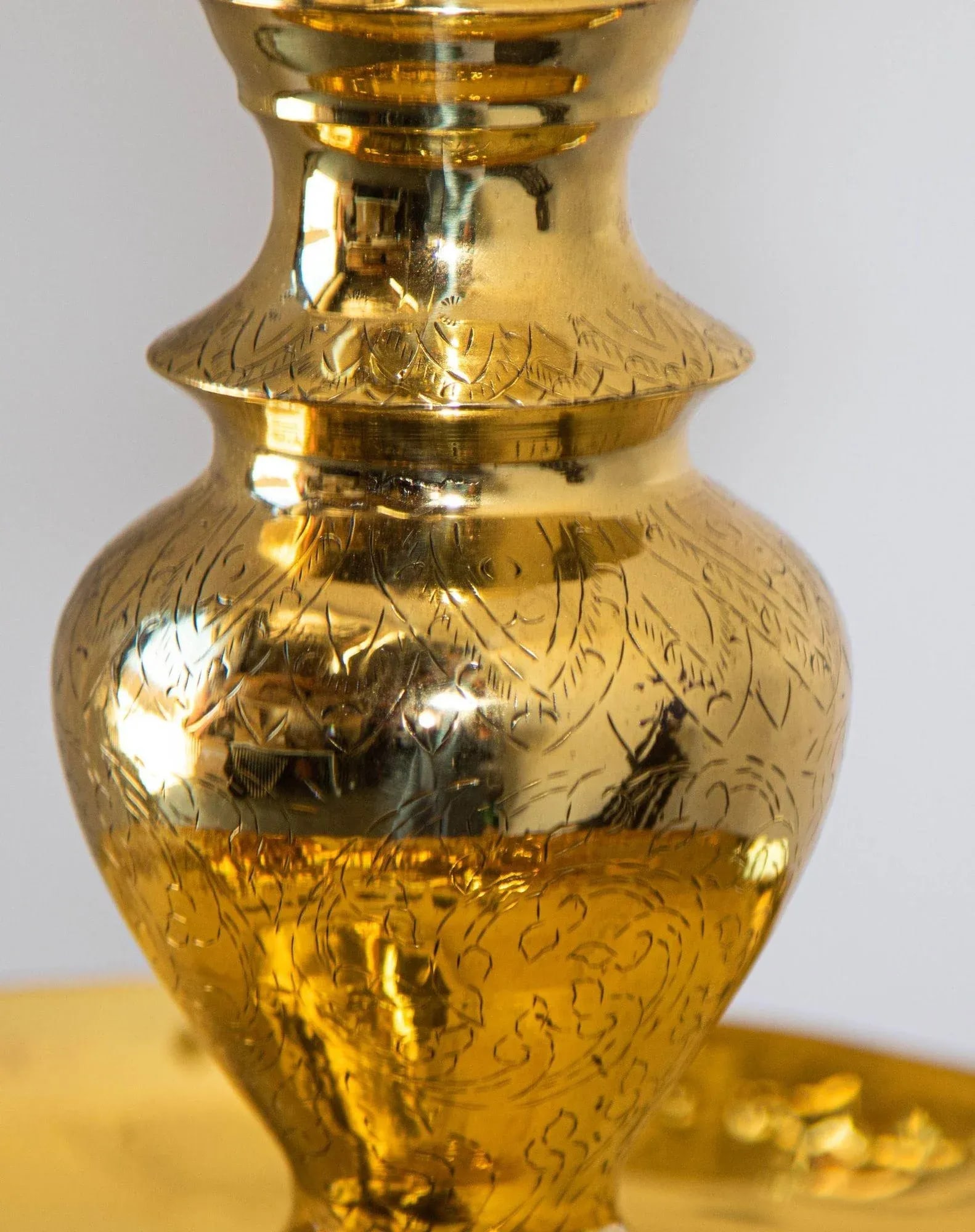 Vintage Polished Brass Moroccan Pillar Candle Holder - 8