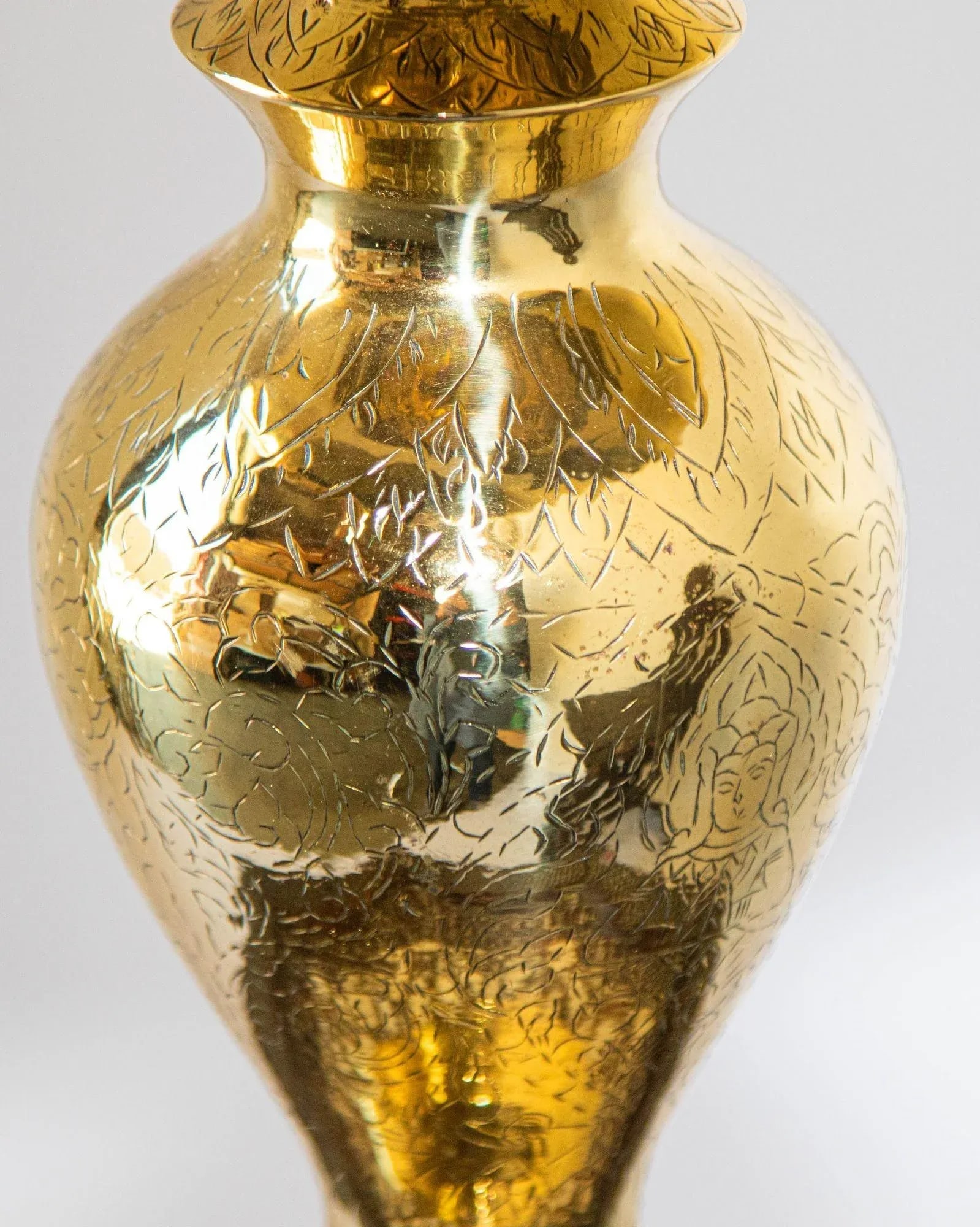 Vintage Polished Brass Moroccan Pillar Candle Holder - 9
