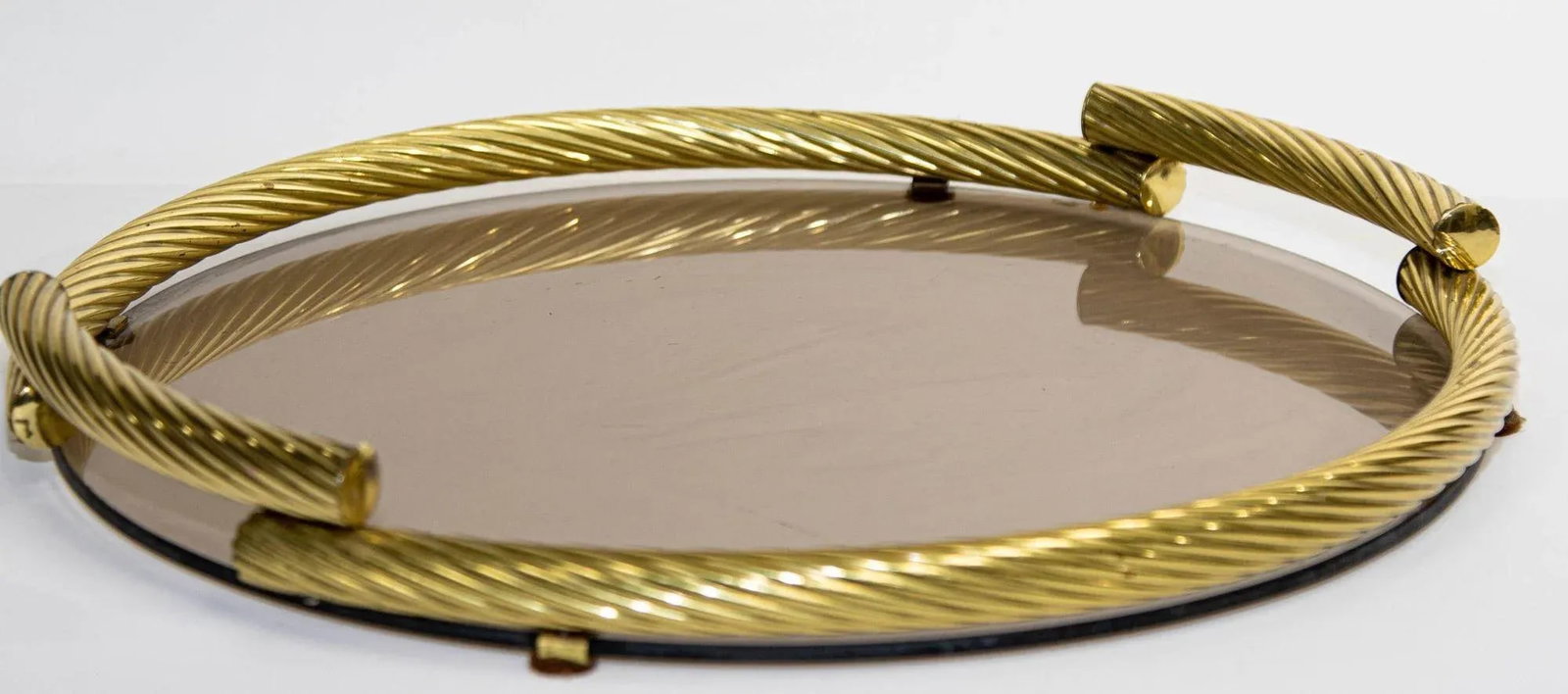 Dimart Brass Italian Round Tray With Smoked Glass 1980s - 10