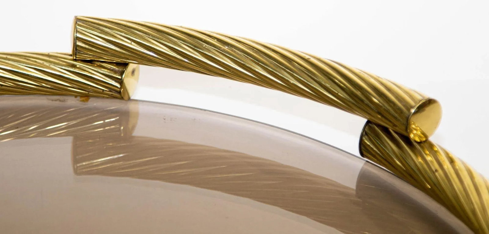 Dimart Brass Italian Round Tray With Smoked Glass 1980s - 11