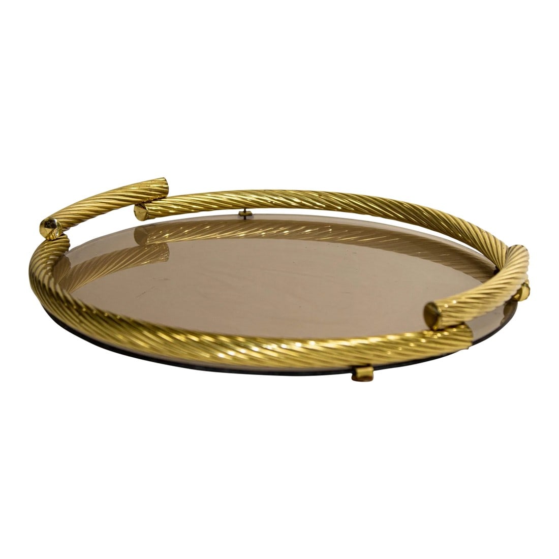 Dimart Brass Italian Round Tray With Smoked Glass 1980s (1 of 13)