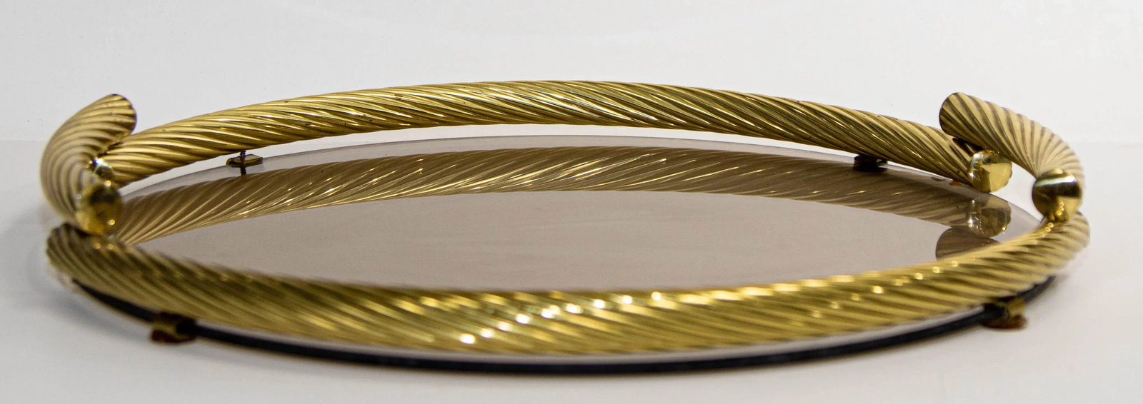Dimart Brass Italian Round Tray With Smoked Glass 1980s - 2