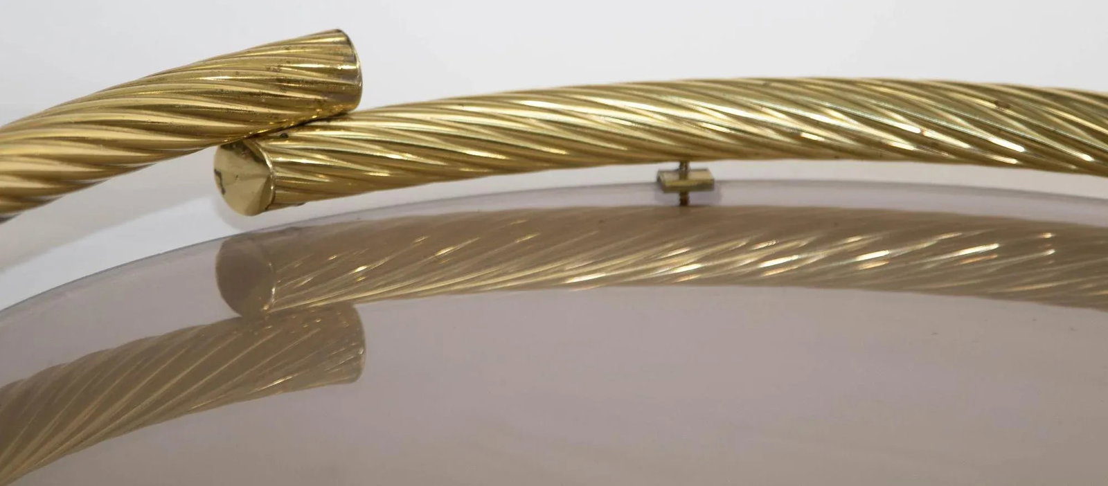 Dimart Brass Italian Round Tray With Smoked Glass 1980s - 4