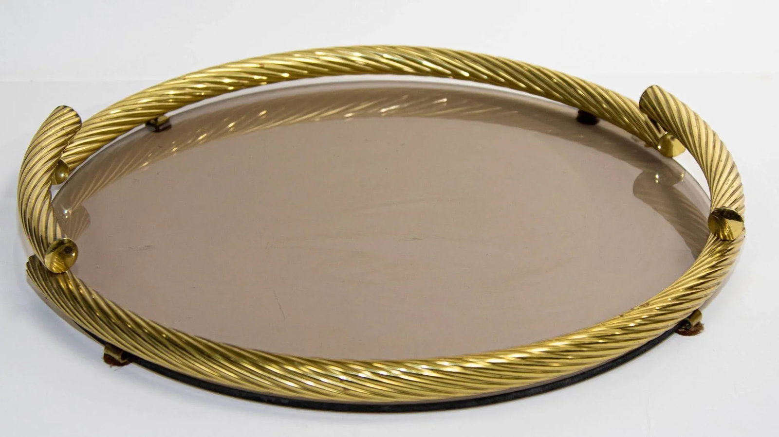 Dimart Brass Italian Round Tray With Smoked Glass 1980s - 8