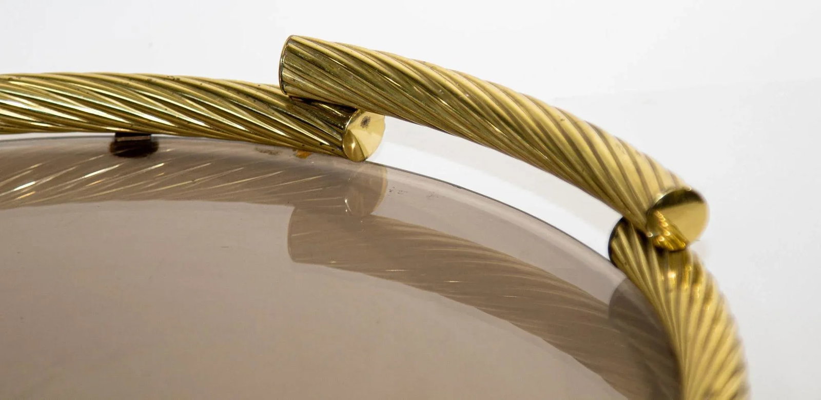Dimart Brass Italian Round Tray With Smoked Glass 1980s - 9
