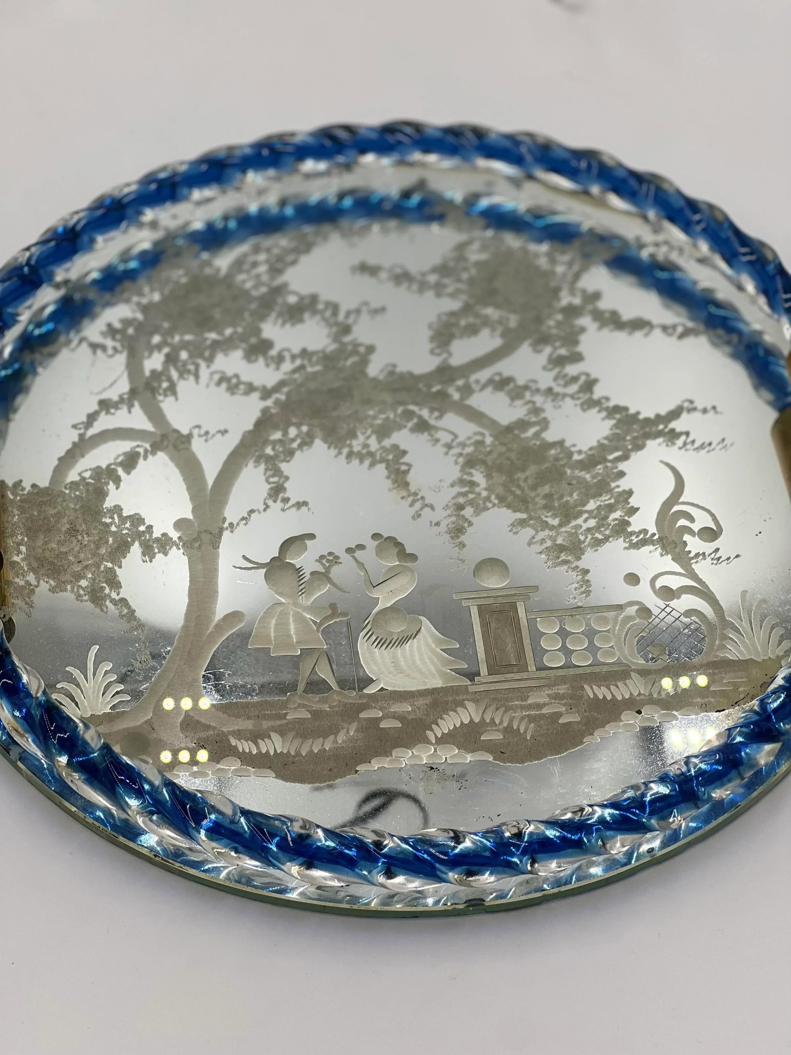 Ercole Barovier Mid Century Venetian Glass & Bronze Dolphin Handled Italian Serving Tray - 4