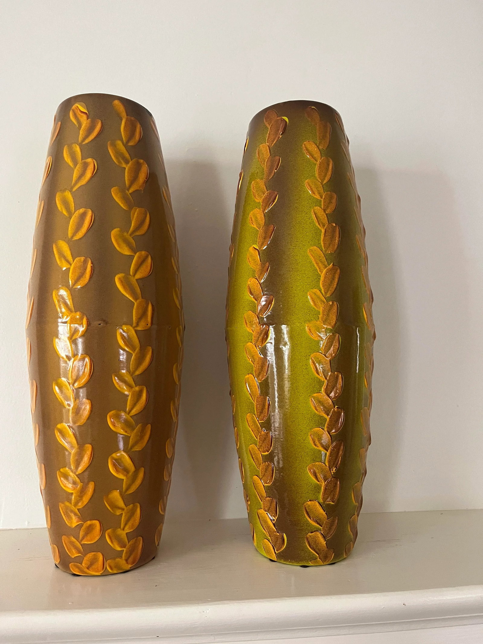 Pair of 1970s Glazed Leaf Vases by Zamoar Metalworks - 2