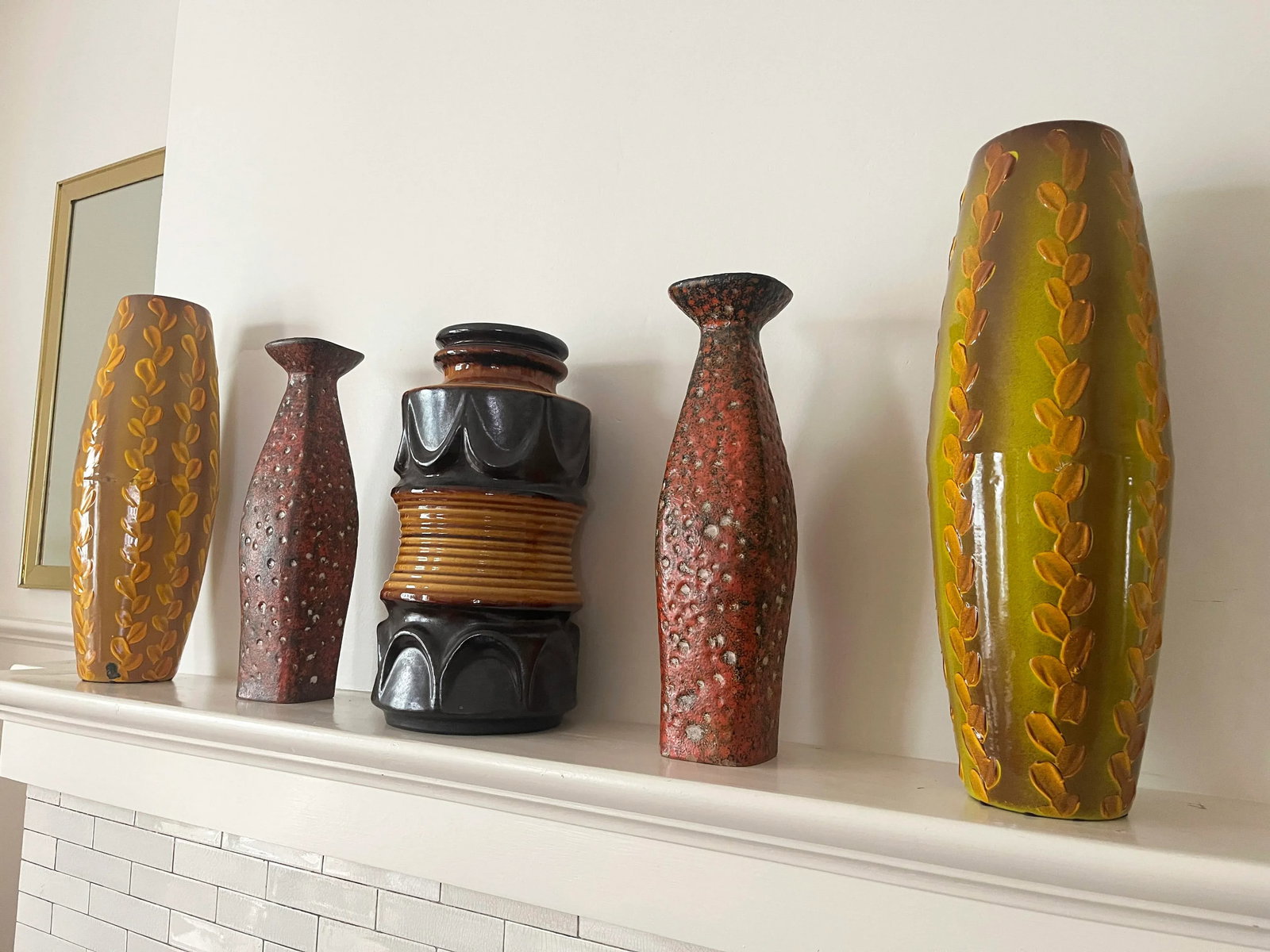 Pair of 1970s Glazed Leaf Vases by Zamoar Metalworks - 3