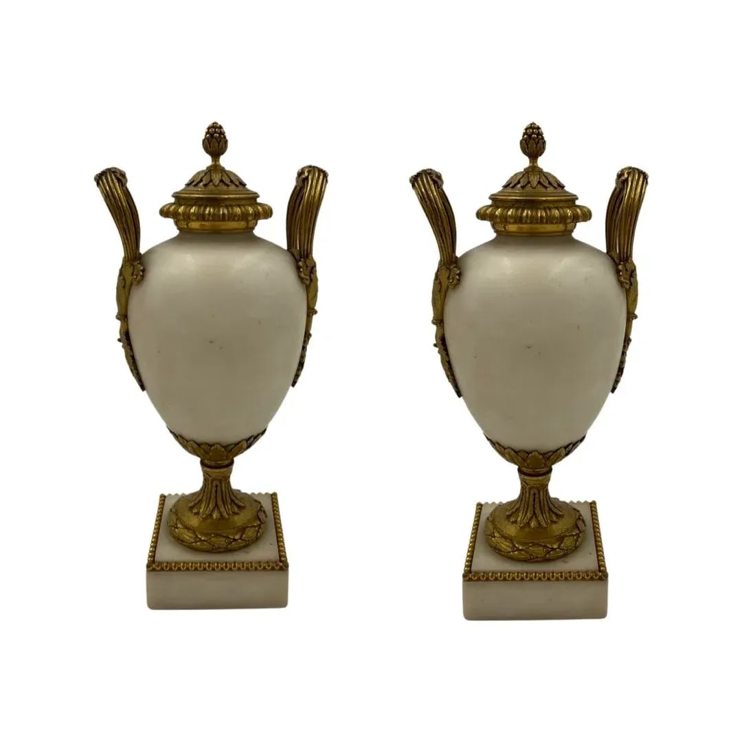 Fine Quality Pair, 19th Century French White Marble Bronze Ormolu Mounted Vases - 12