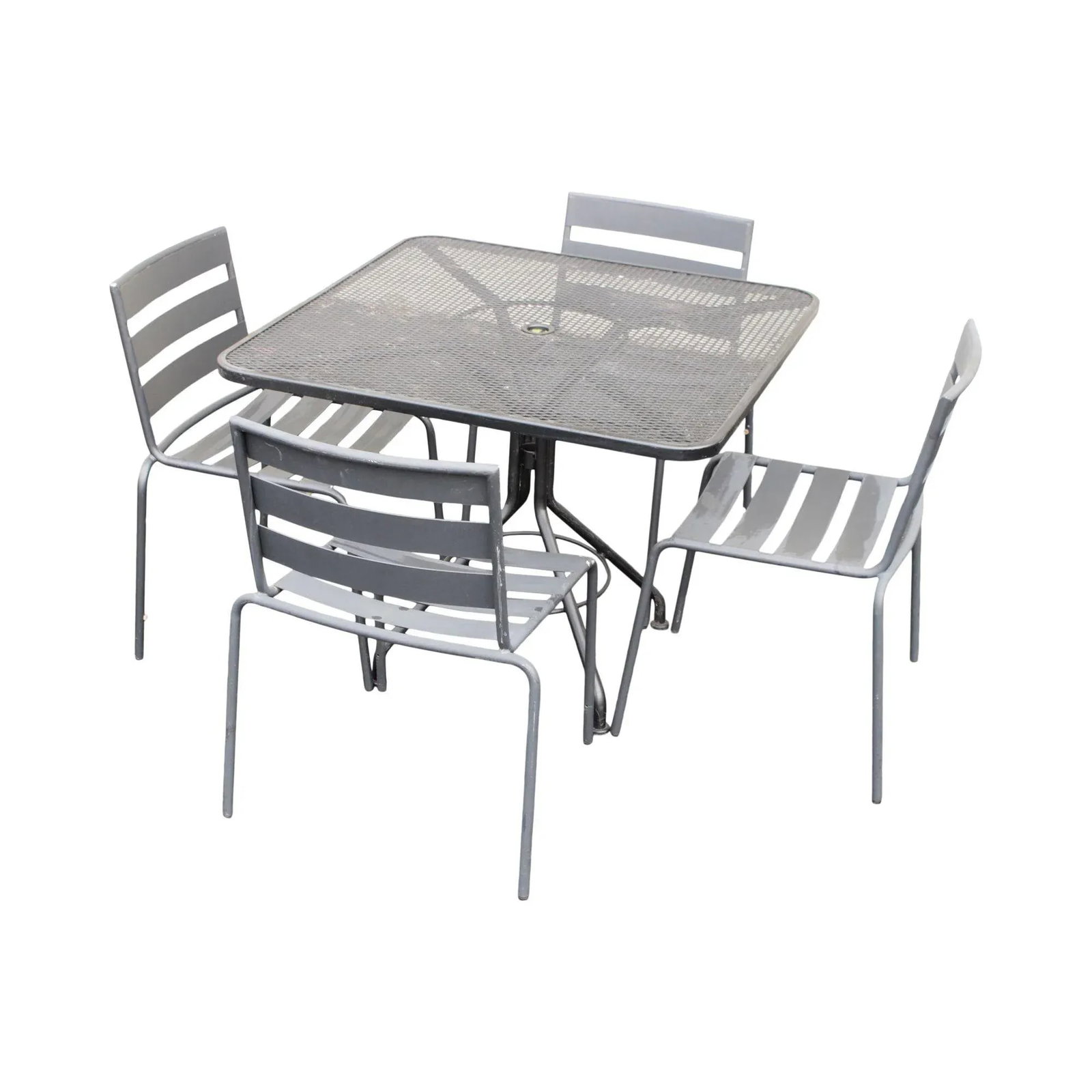 2010s 'Metro' Wrought Iron Outdoor Dining Table & Four Chairs Patio Set Attributed to Woodard - Set - 13