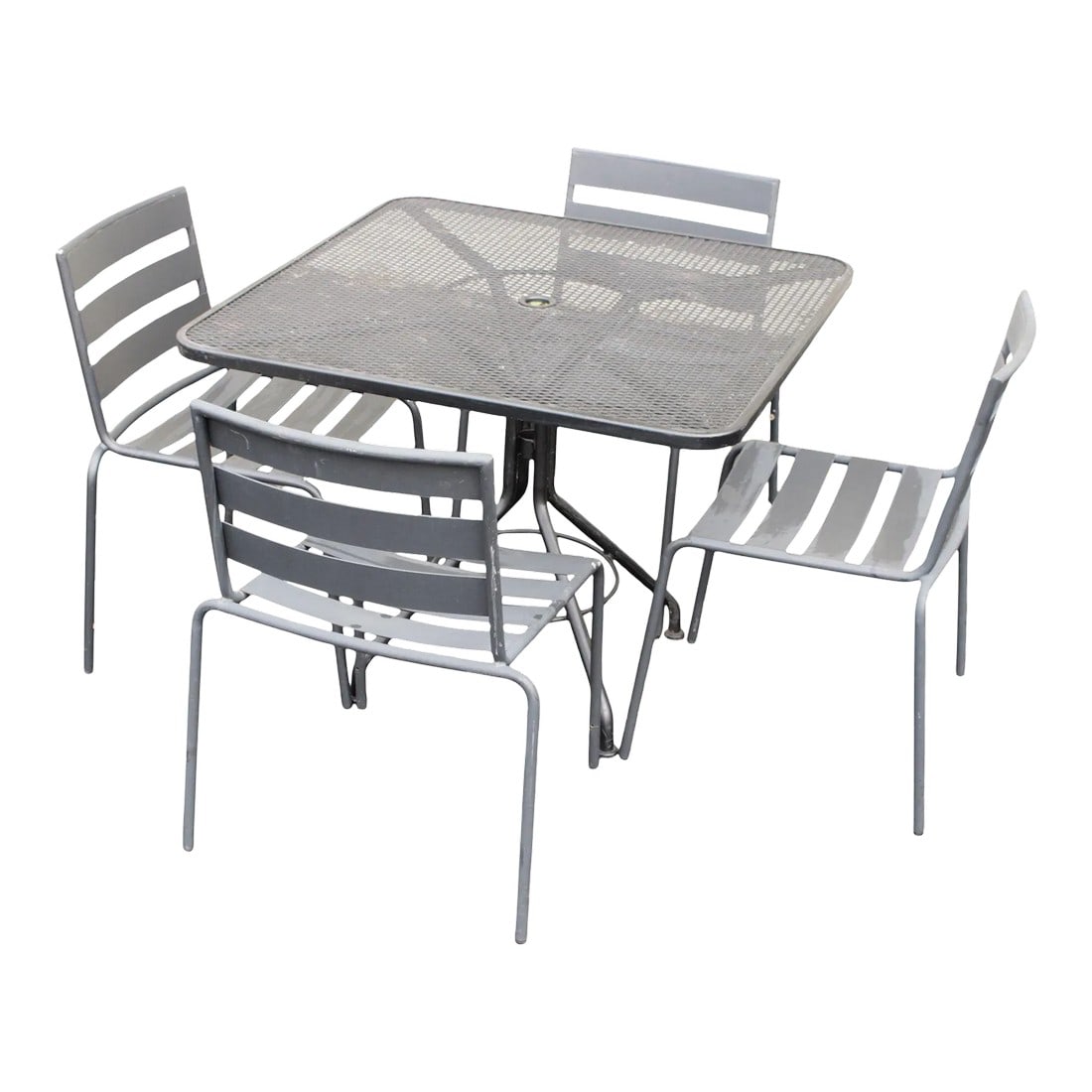 2010s 'Metro' Wrought Iron Outdoor Dining Table & Four Chairs Patio Set Attributed to Woodard - Set (1 of 13)